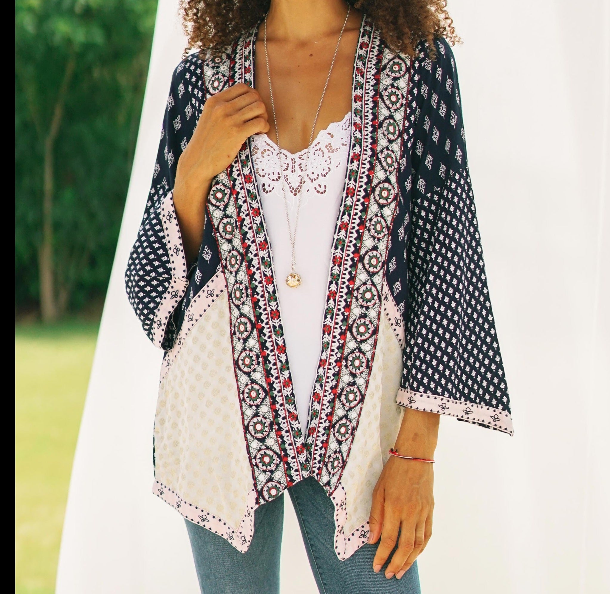 Premium Boho Embroidered Jacket - Midnight Blue