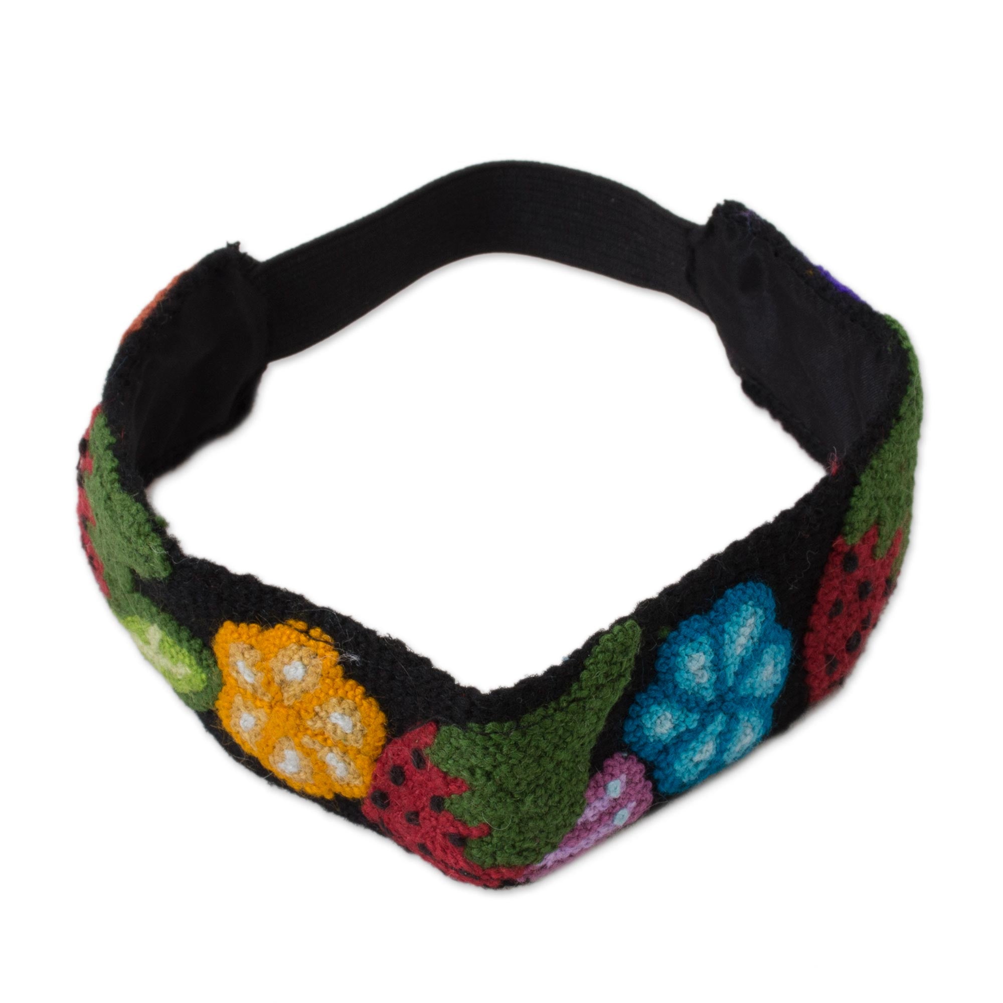 Premium Floral & Strawberry Wool Headband - Handcrafted in Peru