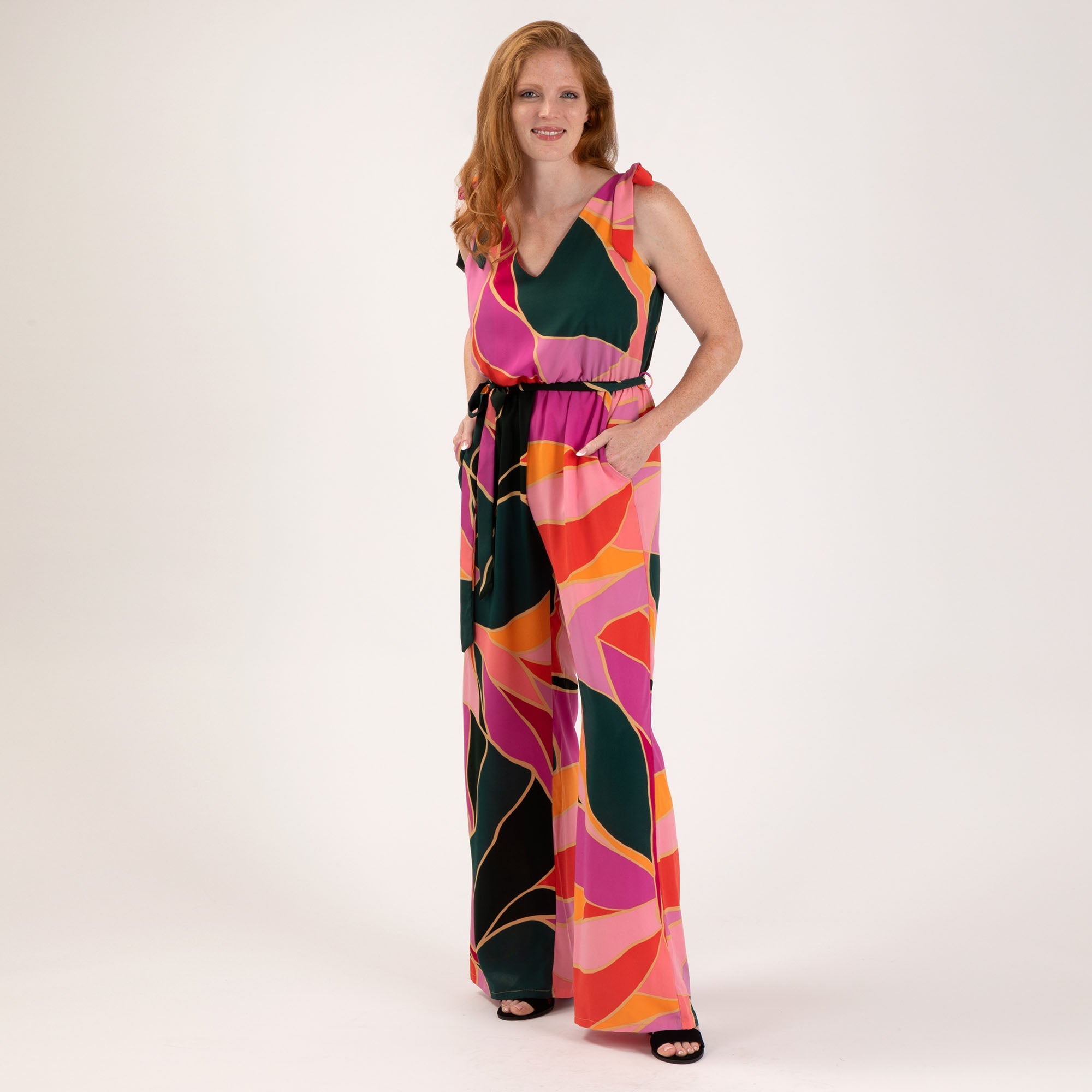 Premium Metamorphosis Tie-Shoulder Jumpsuit - Retro Style