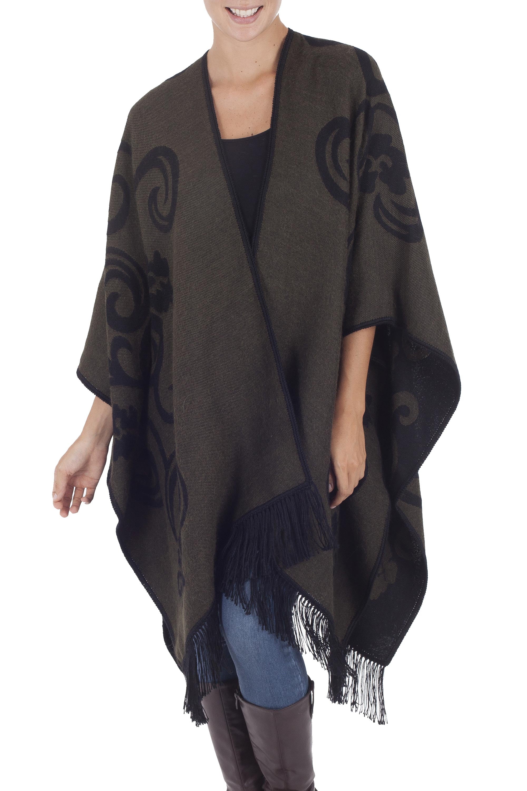 Premium Reversible Alpaca Ruana Cloak – Spring Silhouette Edition