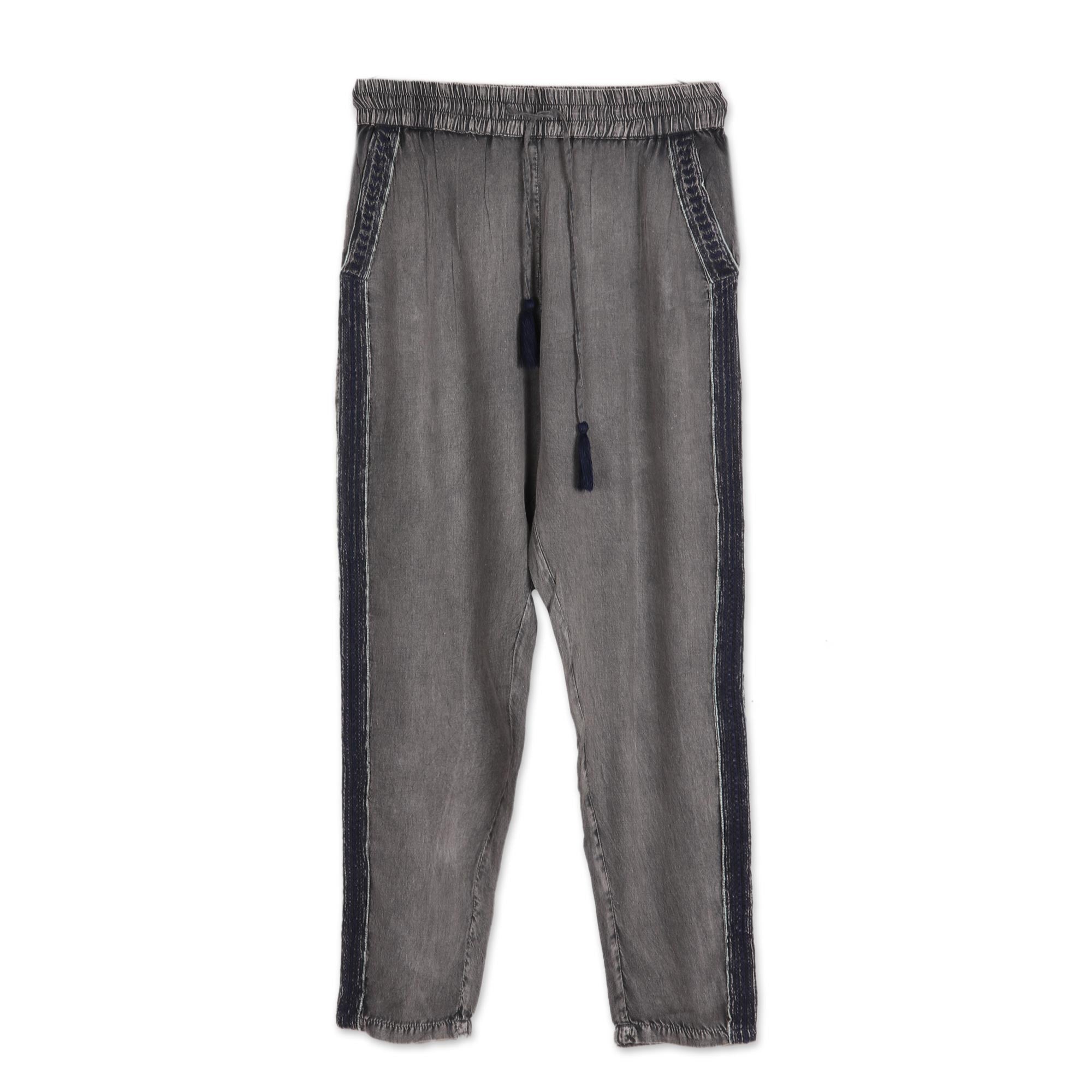 Premium Navy Striped Viscose Pants – Sophisticated Dusty Grey Elegance