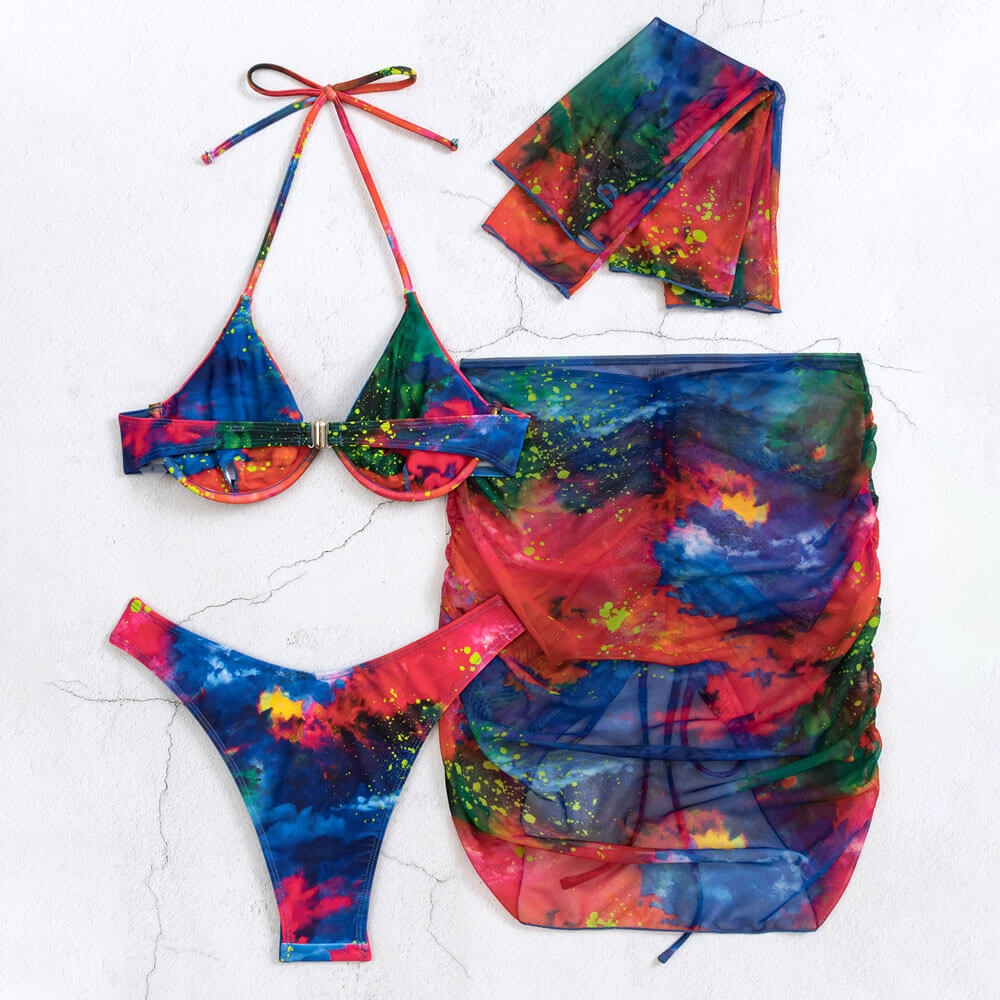 Ultimate Tie-Dye Glam: High-Cut Cheeky Brazilian Bikini Set with Cover-Up