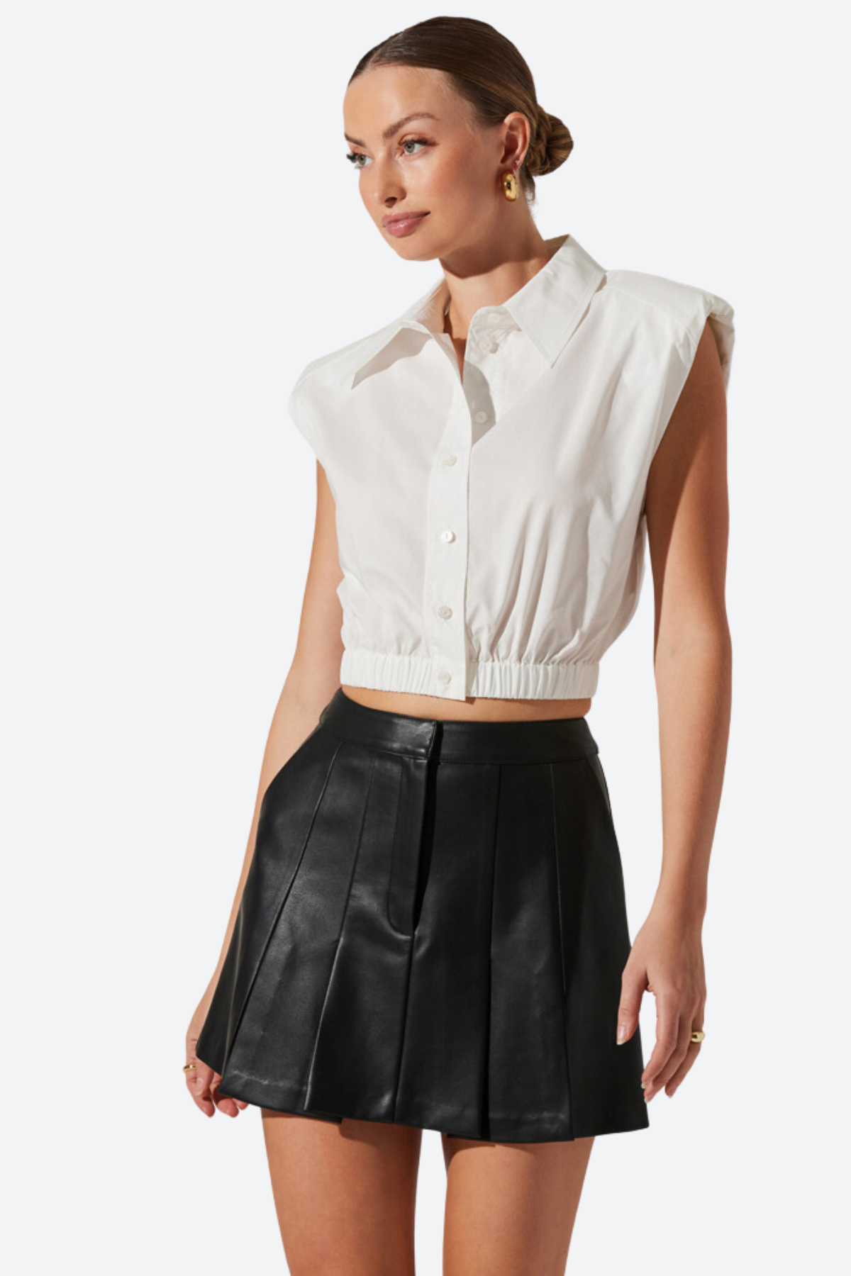 Premium ASTR Bysen White Cropped Shirt