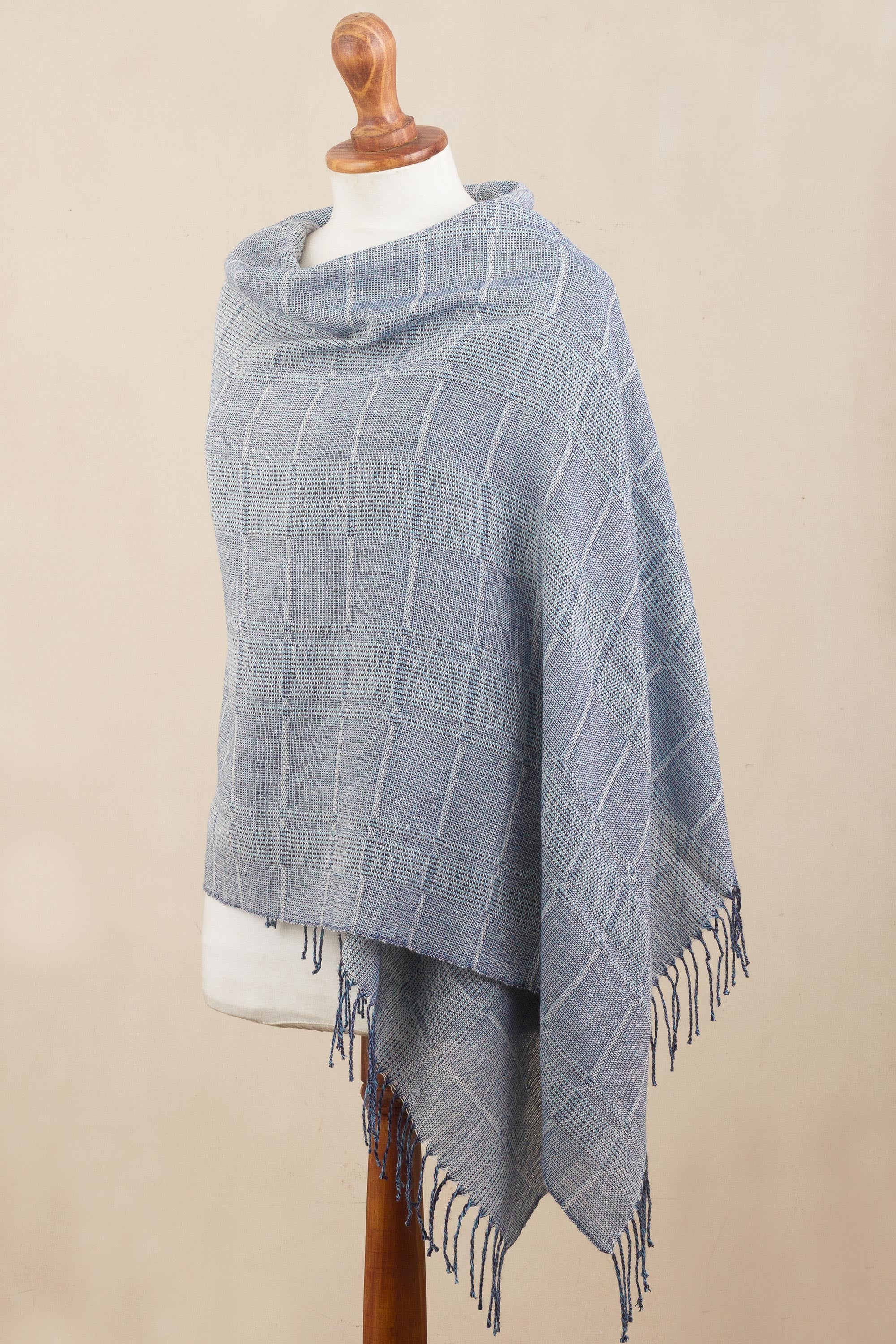 Premium Whispering Blue Handwoven Baby Alpaca Shawl - Ultimate Comfort & Style