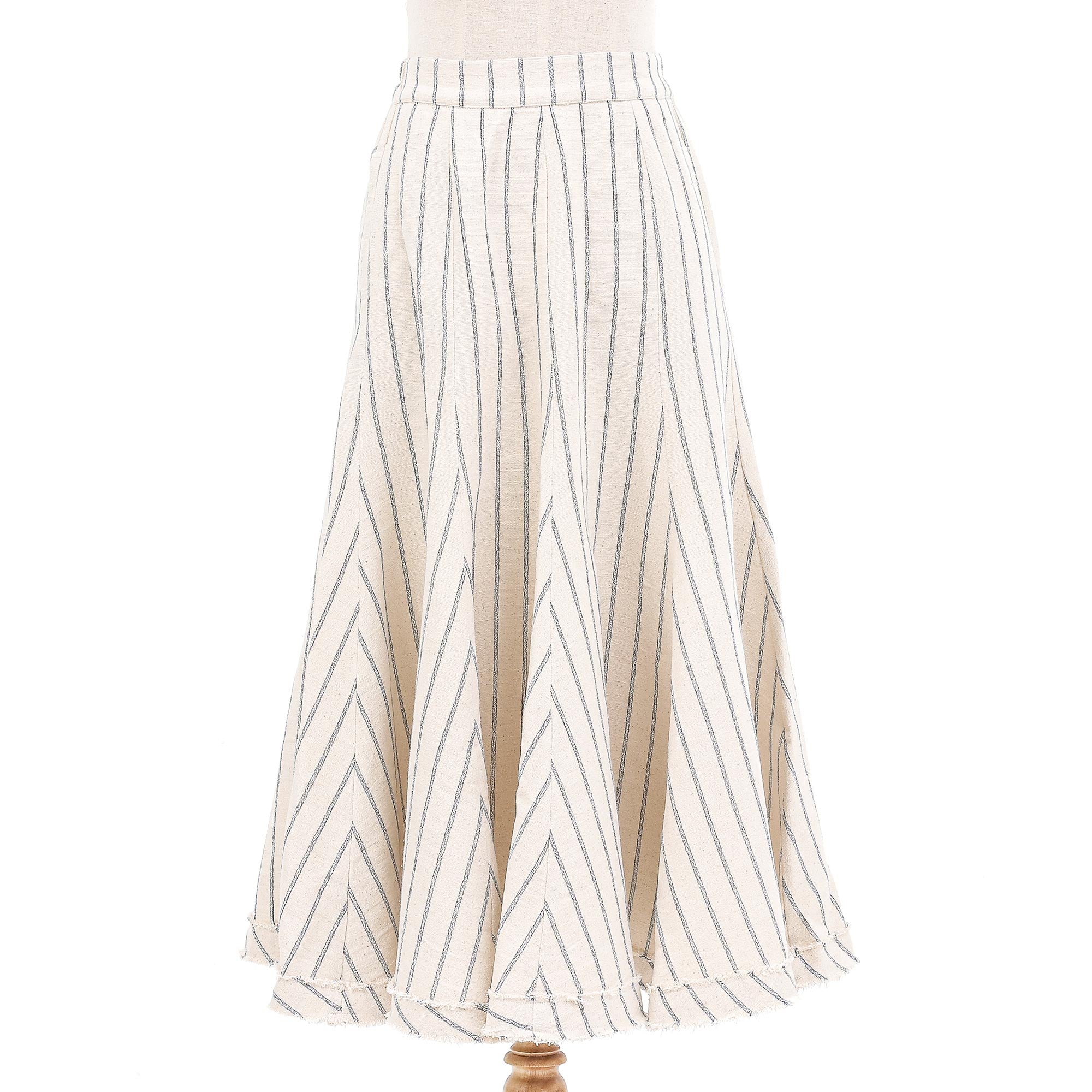 Premium Blue Striped Cotton Midi Skirt - Artisan Crafted