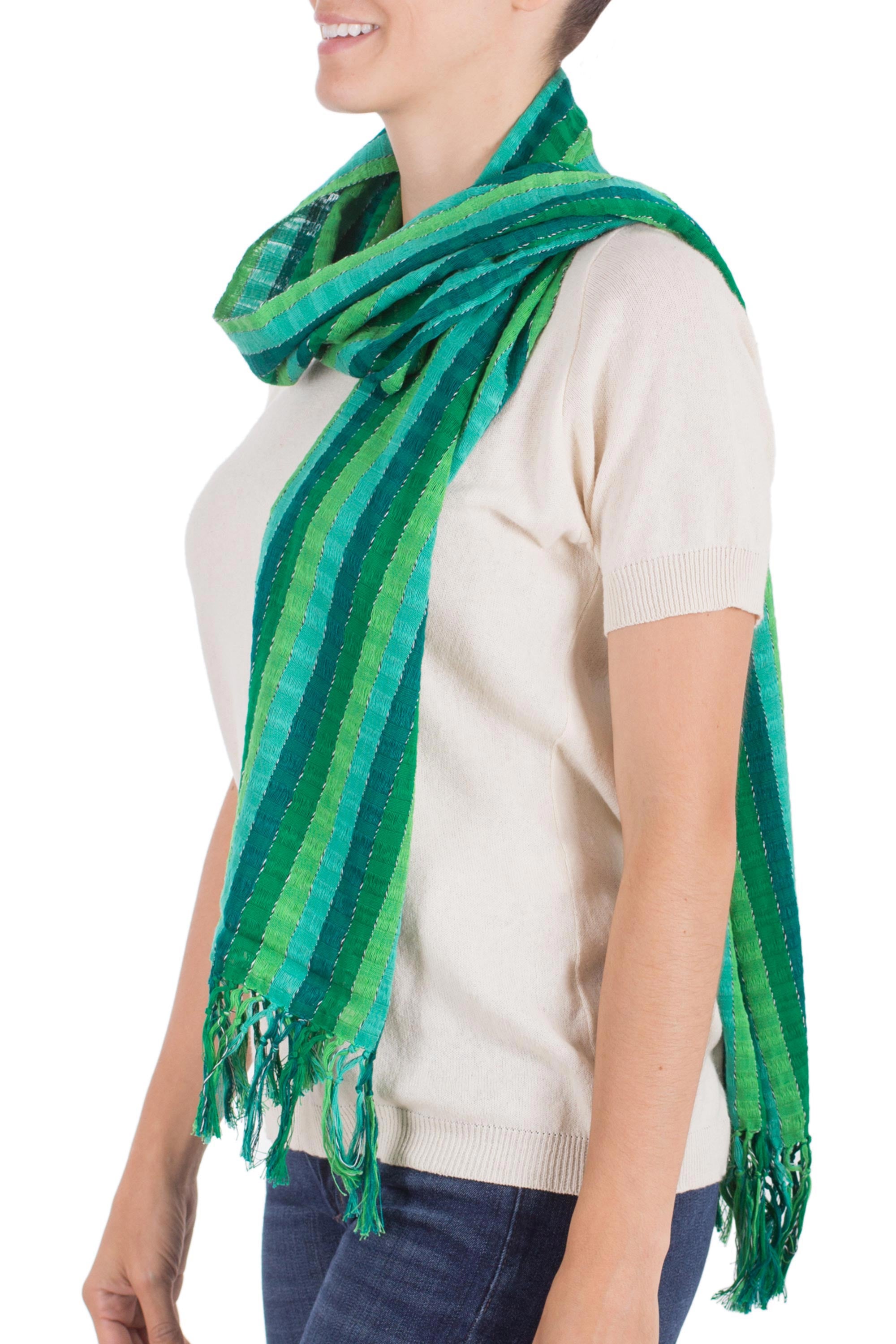 Premium Handwoven Jade Fields Green Cotton Scarf