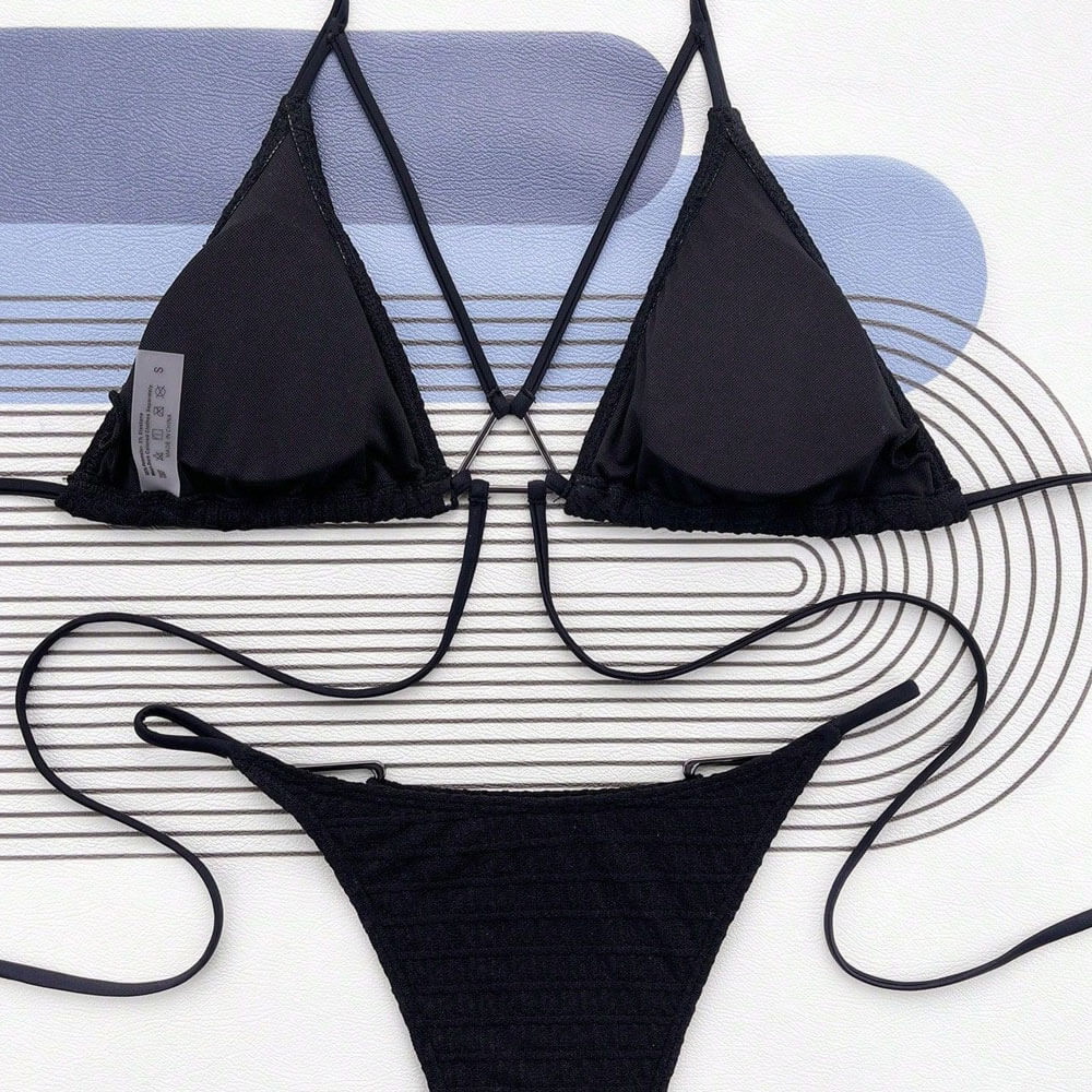 Ultimate Black Textured Cutout Bikini Set - Brazilian Style