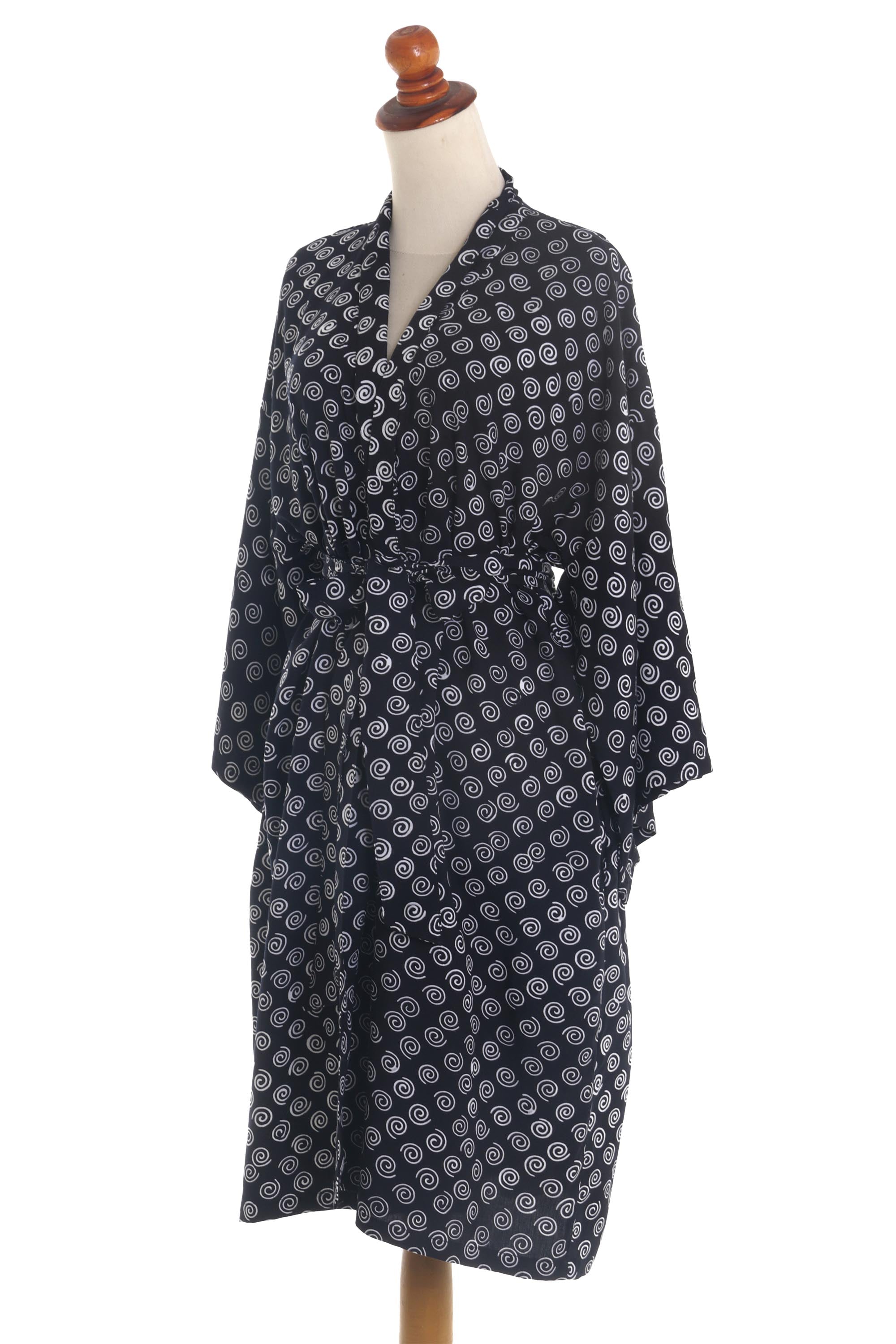 Premium Rayon Kimono Robe - Black & White Sensational Swirls