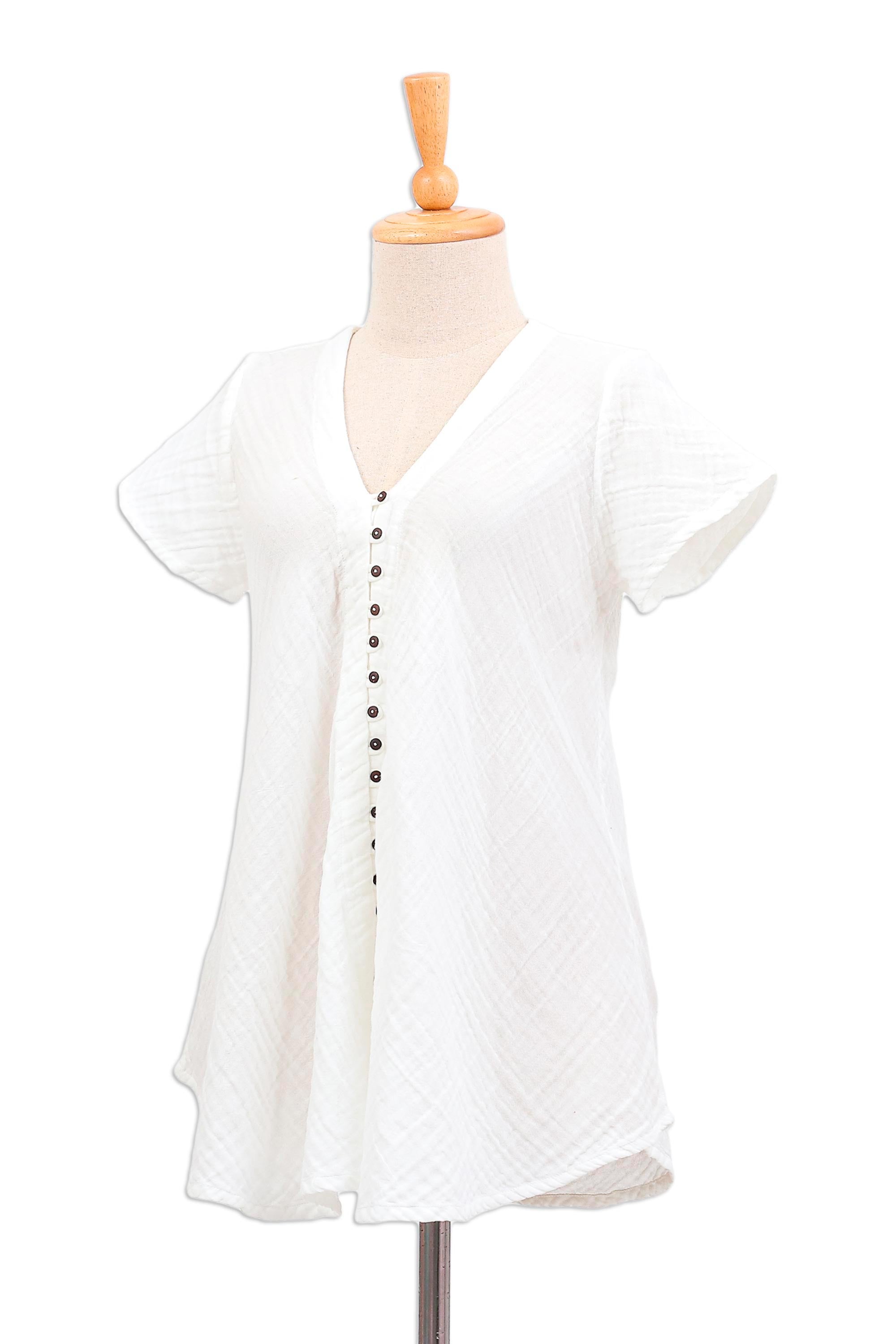 Premium White Flair Cotton Gauze Blouse – Effortless Elegance