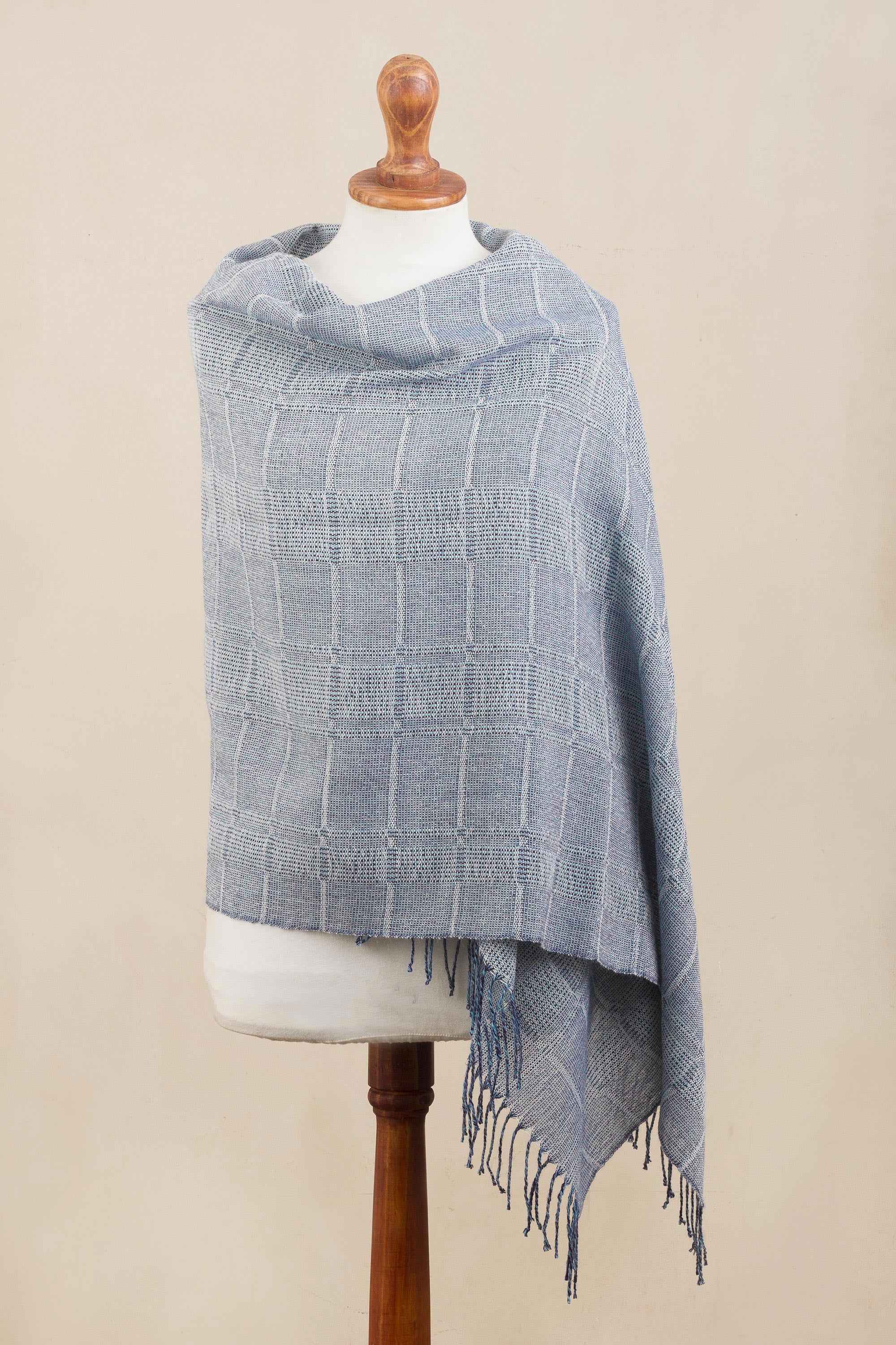 Premium Whispering Blue Handwoven Baby Alpaca Shawl - Ultimate Comfort & Style