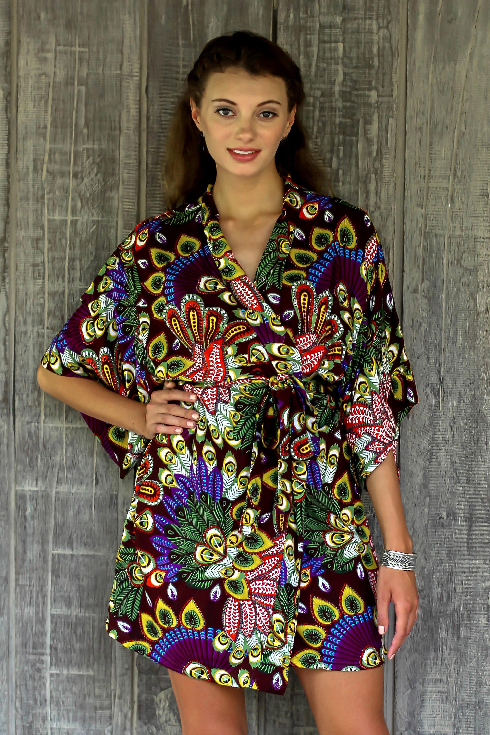 Premium Jungle Groove Floral Rayon Robe – Ultimate Comfort in Rosewood