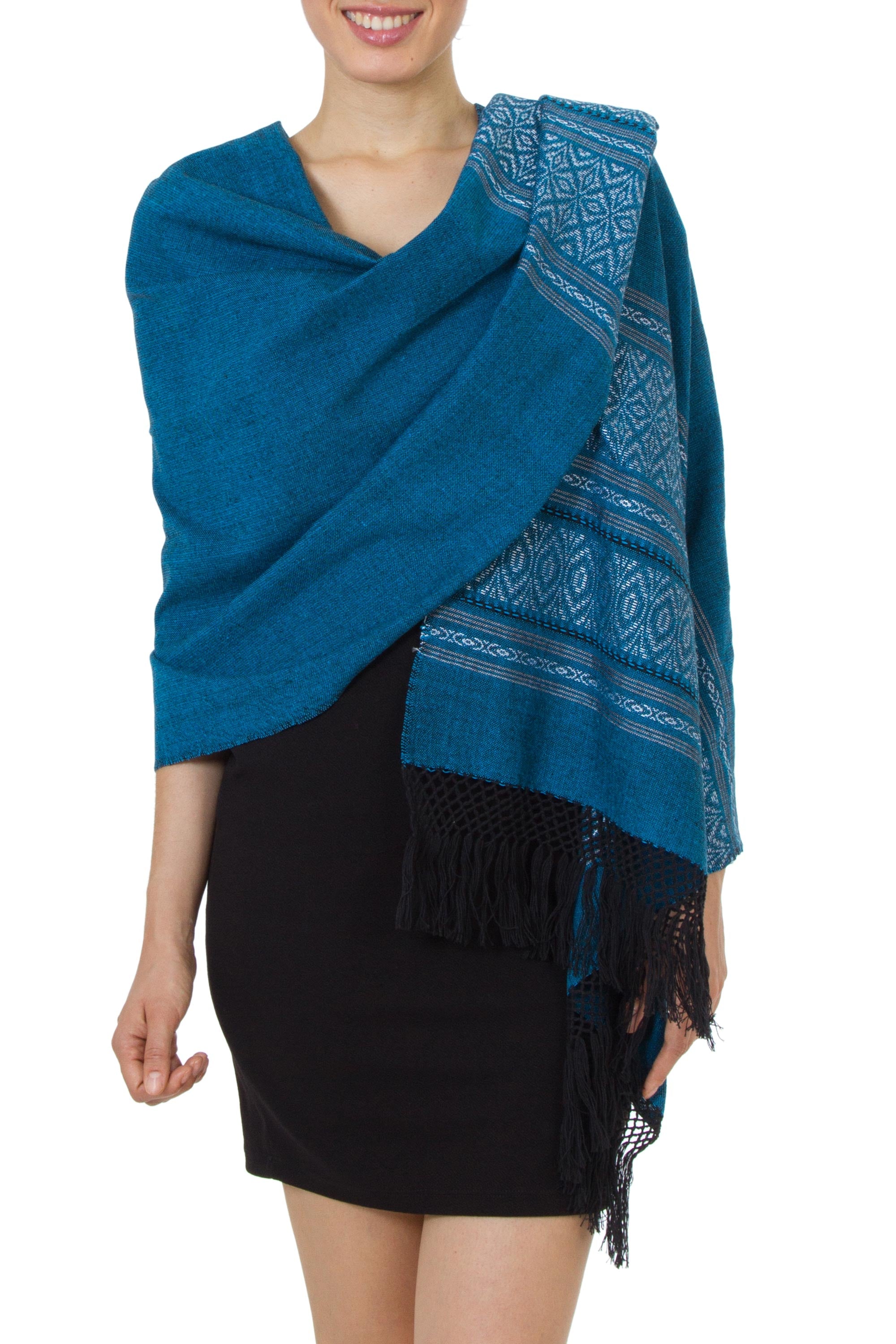 Premium Blue Zapotec Rebozo Shawl - Handcrafted Elegance