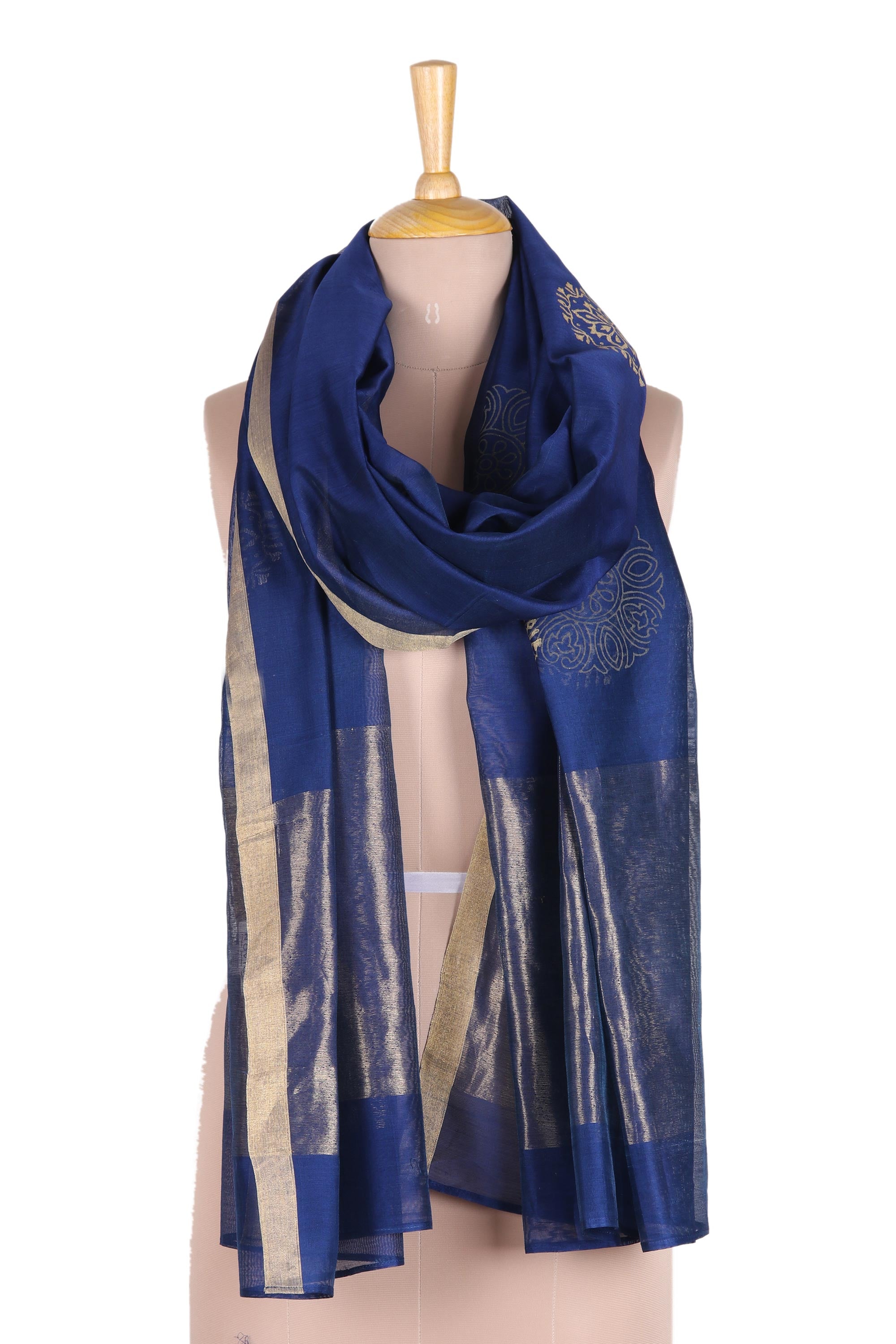 Premium Zari Elegance Shawl - Luxurious Cotton & Silk Blend with Golden Zari Embroidery