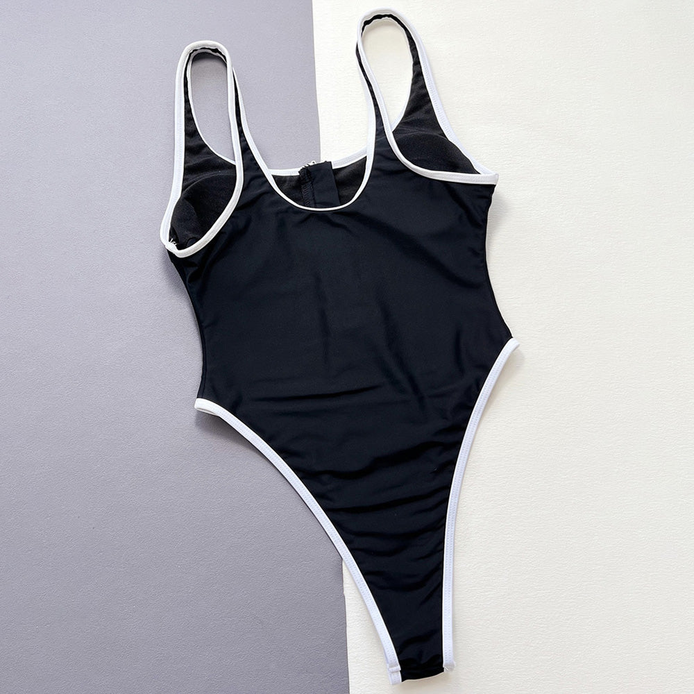 Ultimate Vintage High-Leg One-Piece Swimsuit - Black & White Contrast