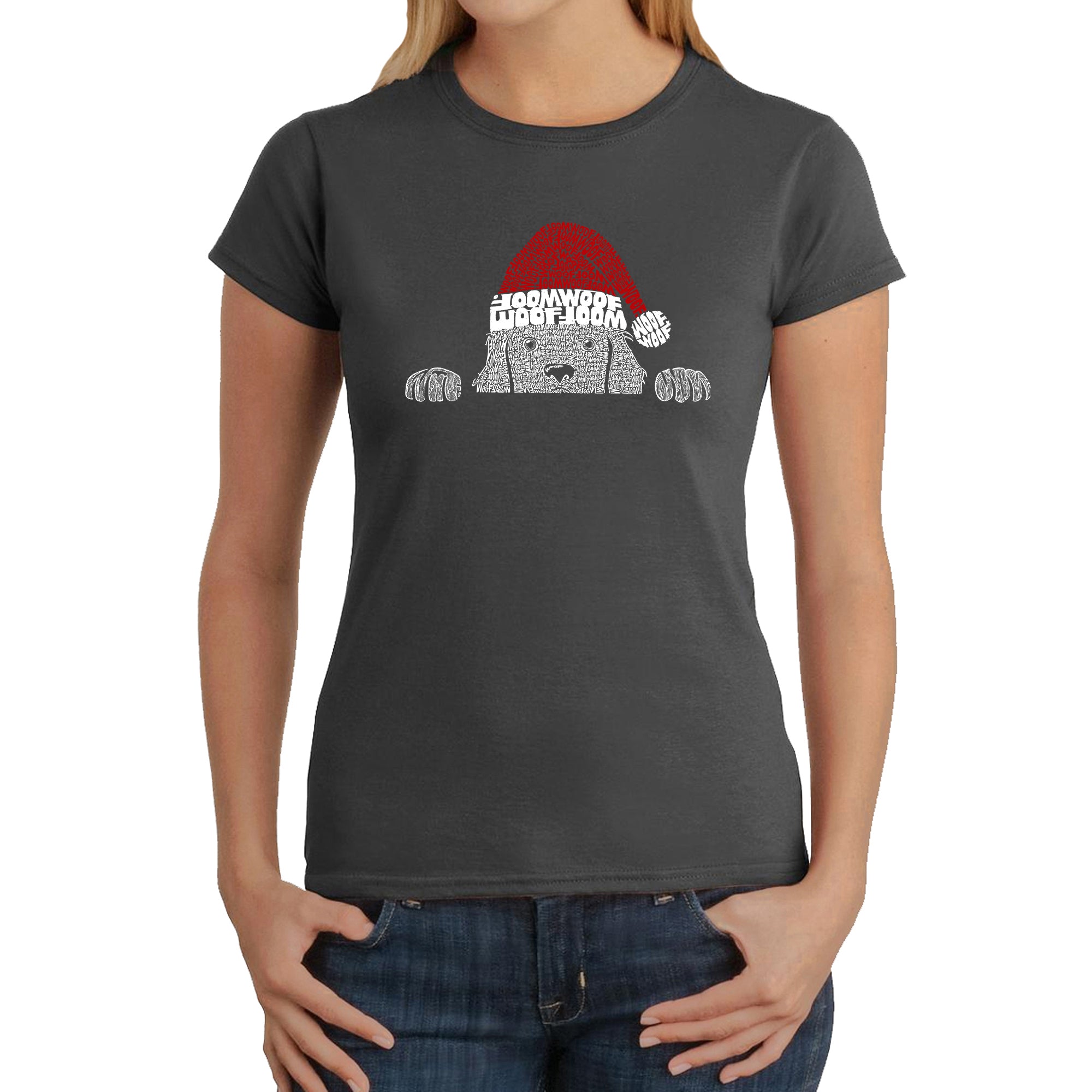 Premium Christmas Peeking Dog - Women's Word Art T-Shirt