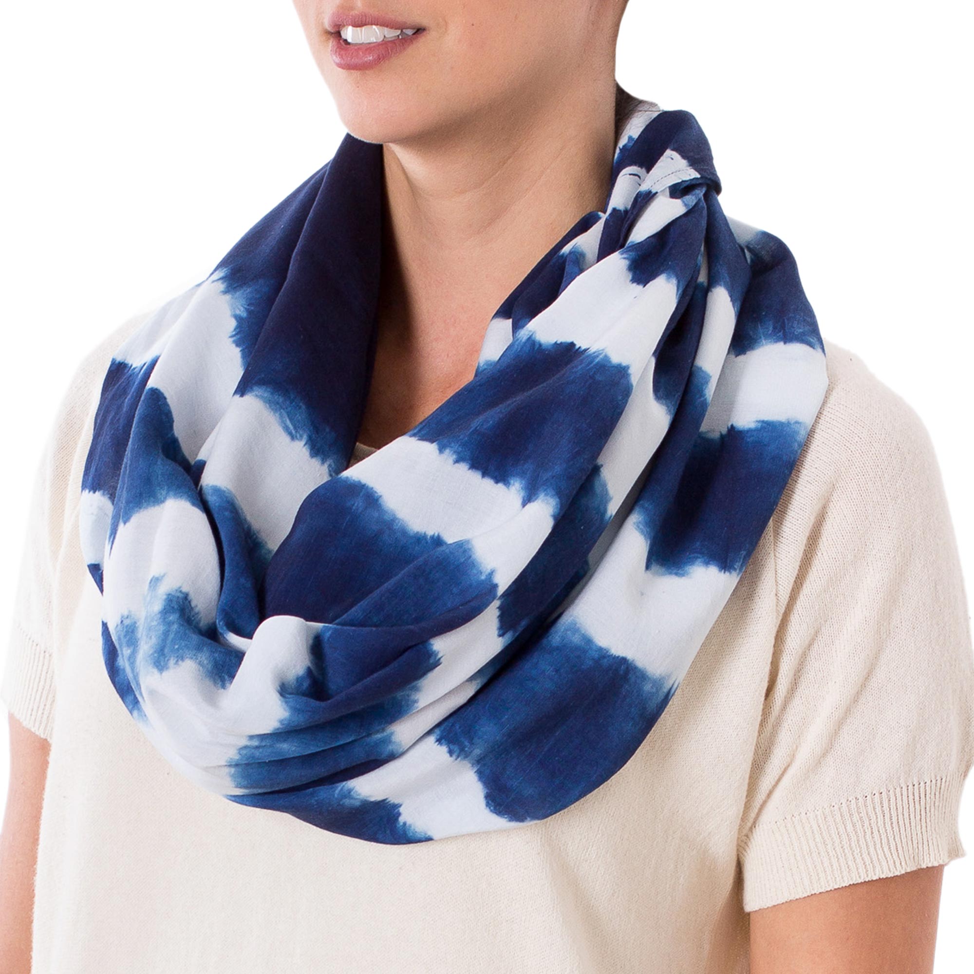 Premium Handcrafted Indigo Infinity Scarf – Natural Shibori Dye