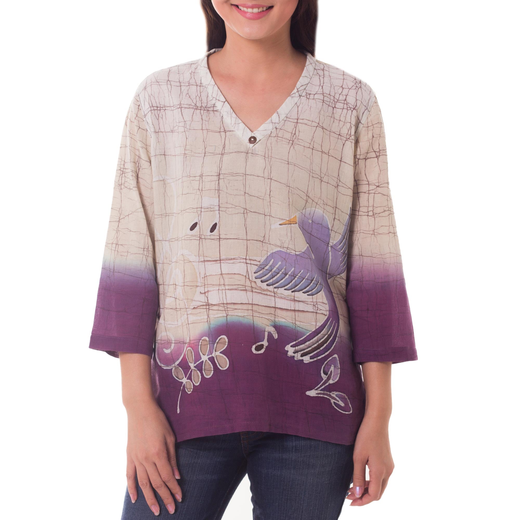 Premium Handcrafted Purple Songbird Batik Tunic