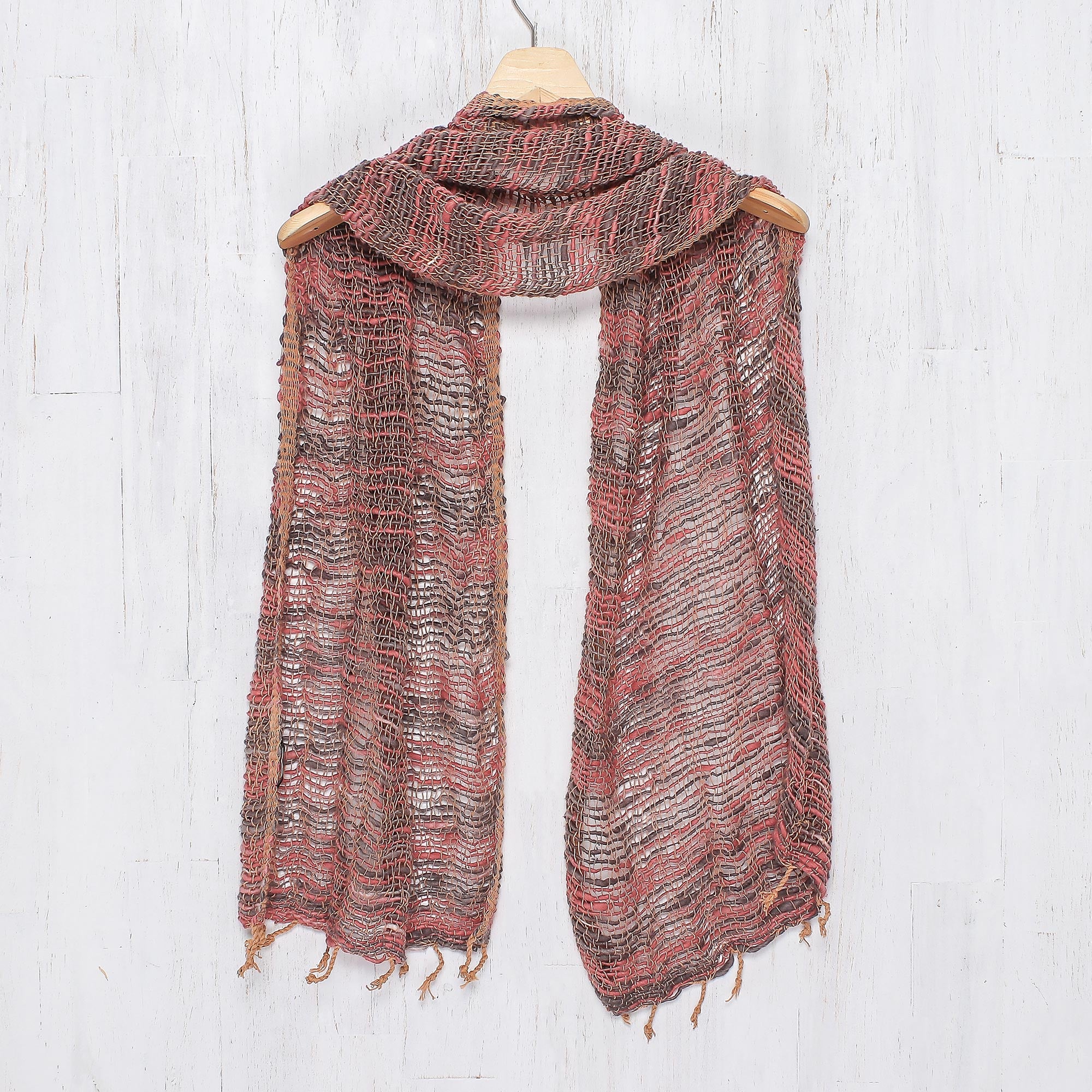 Premium Handwoven Thai Cotton Scarf – Red & Grey