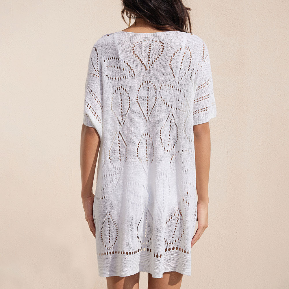 Boho Chic Lace-Up Crochet Beach Dress | High-Low Hem Cover-Up