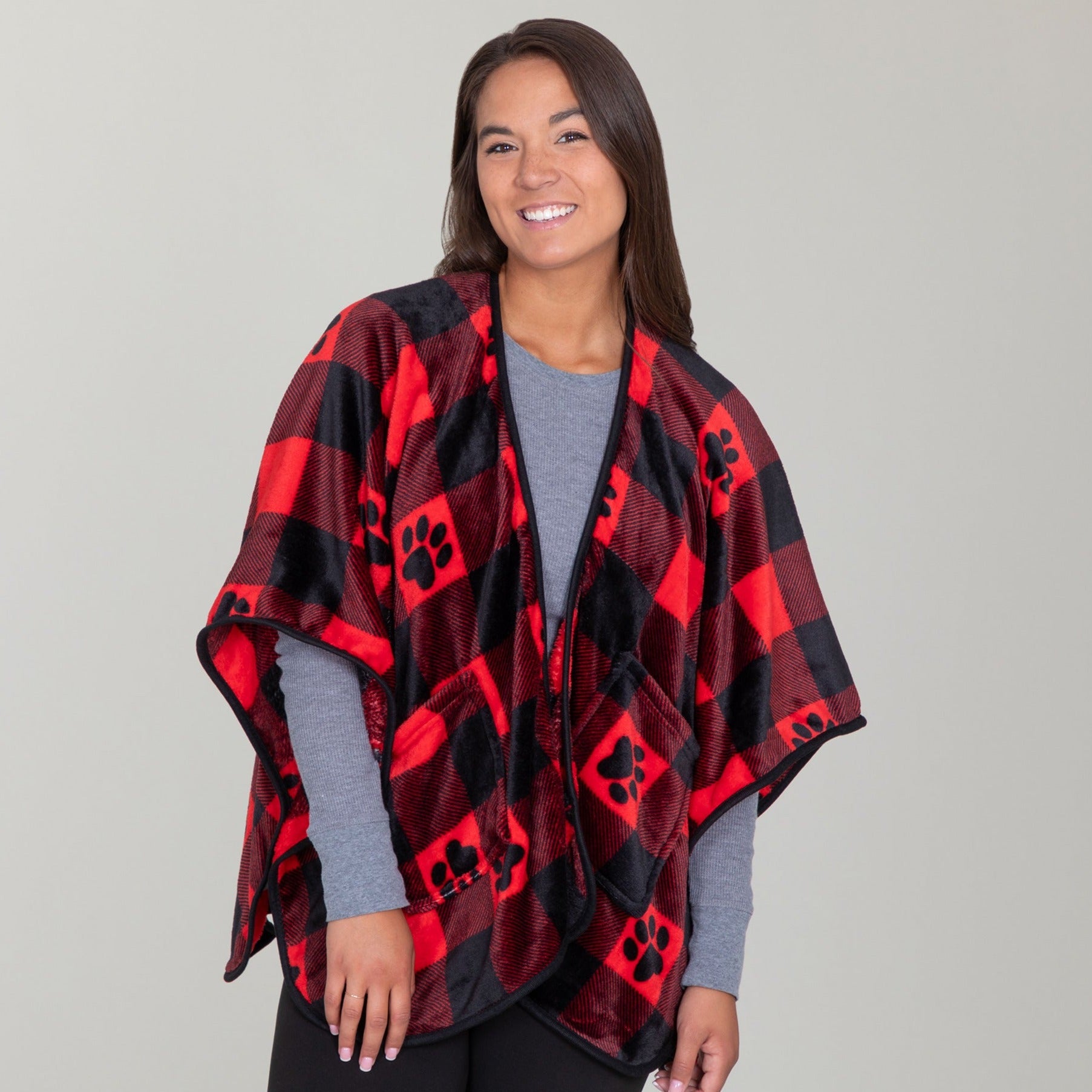 Ultimate Cozy Paw Print Fleece Shawl with Pockets