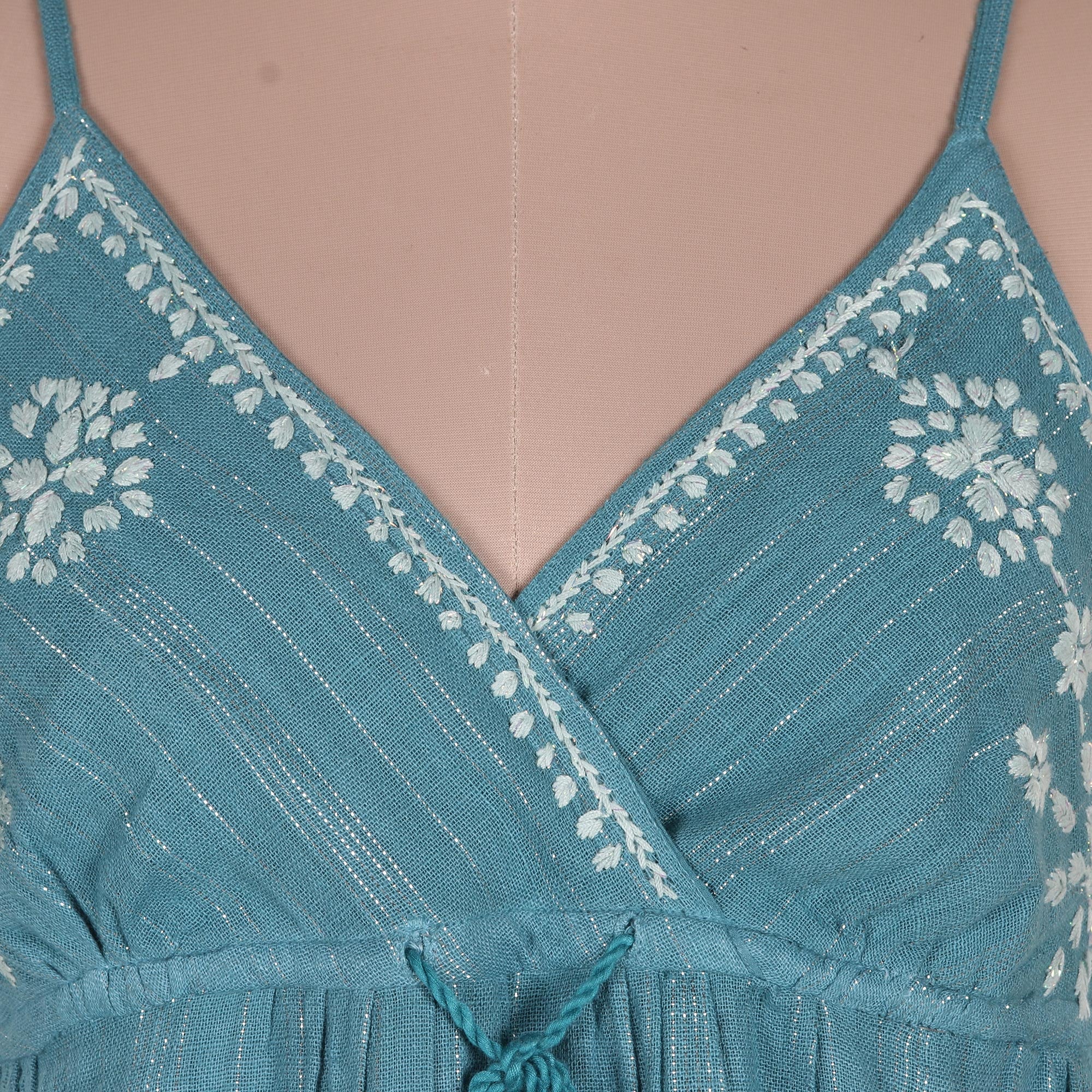 Premium Teal Cotton Sundress with Hand Embroidery – Ultimate Comfort & Style