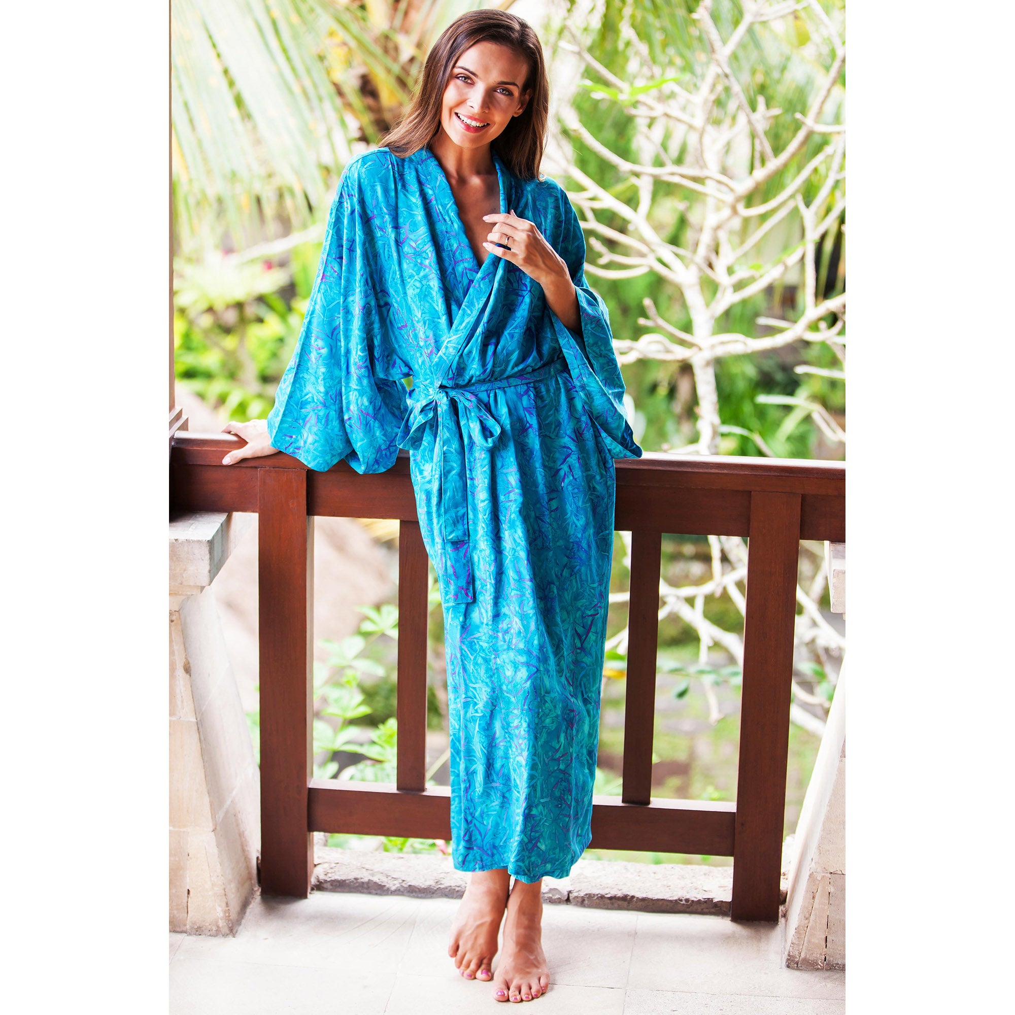 Premium Floral Breeze Batik Rayon Robe - Ultimate Comfort