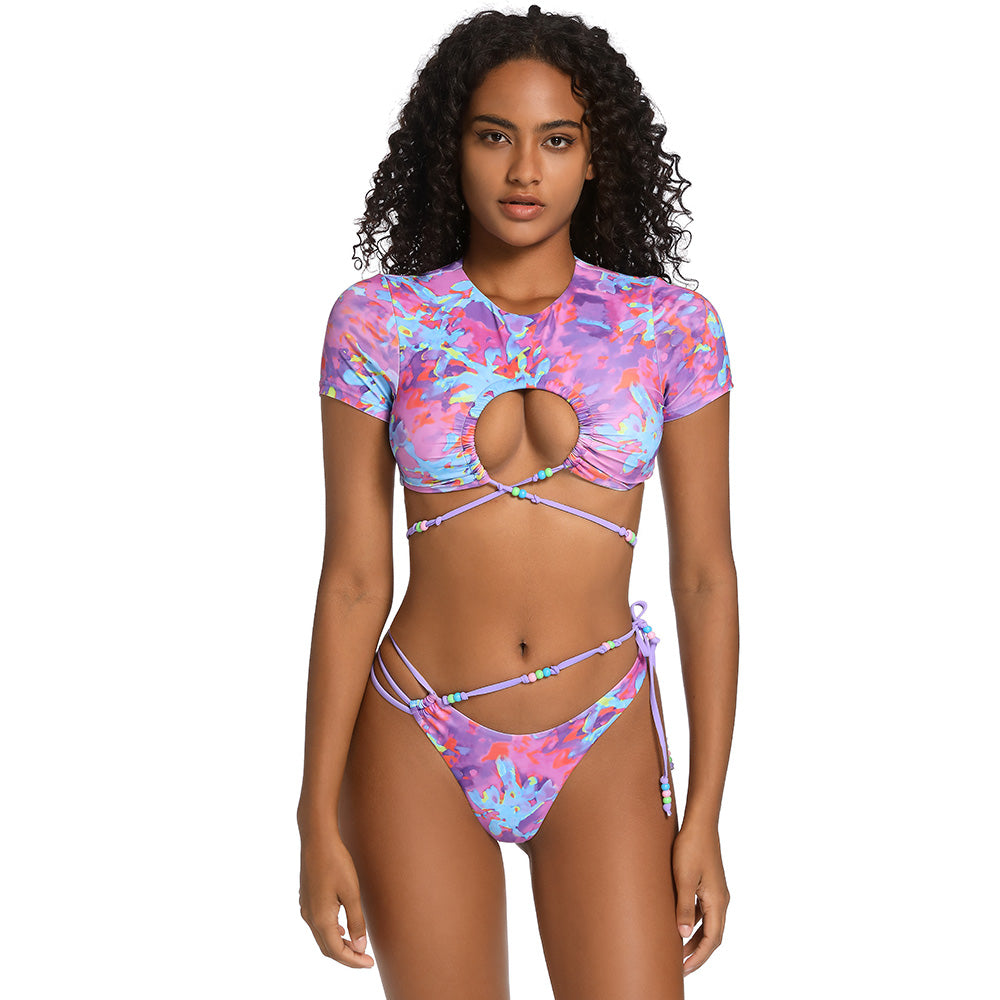 Premium Tie Dye Wrap Crop Bikini Set - High Cut Thong & Cutout Design