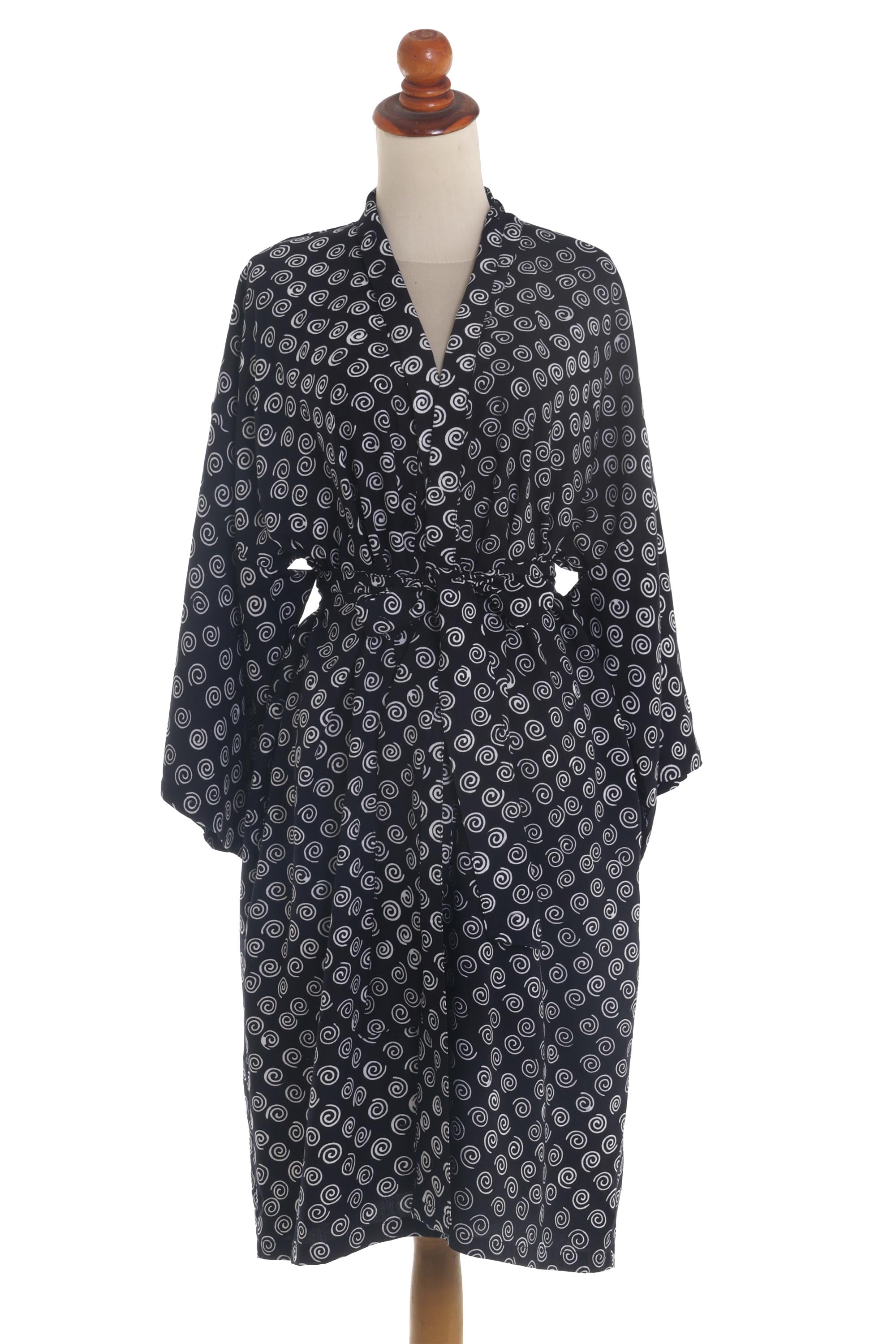 Premium Rayon Kimono Robe - Black & White Sensational Swirls