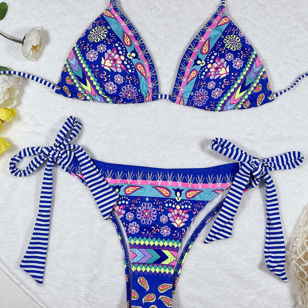 Ultimate Nautical Floral Tie-Side Bikini Set - Bohemian Style Two-Piece Swimsuit