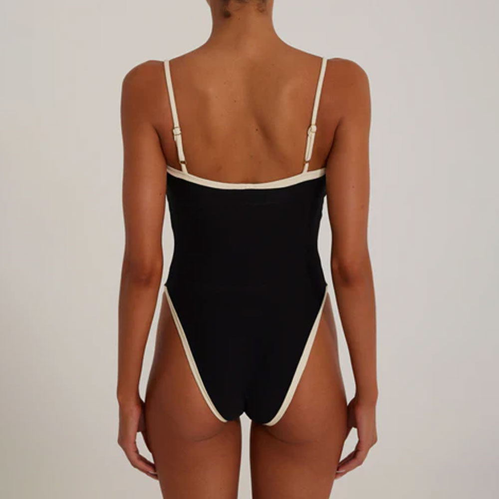 Premium Vintage Contrast Trim High-Leg Cheeky One-Piece Swimsuit