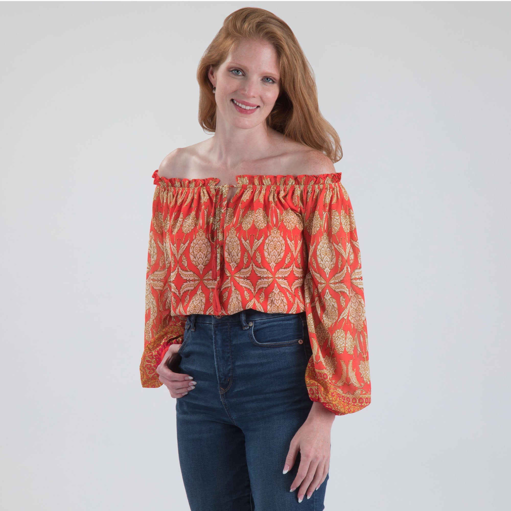 Elegant Off-the-Shoulder Concentric Design Top - Premium Fit & Style