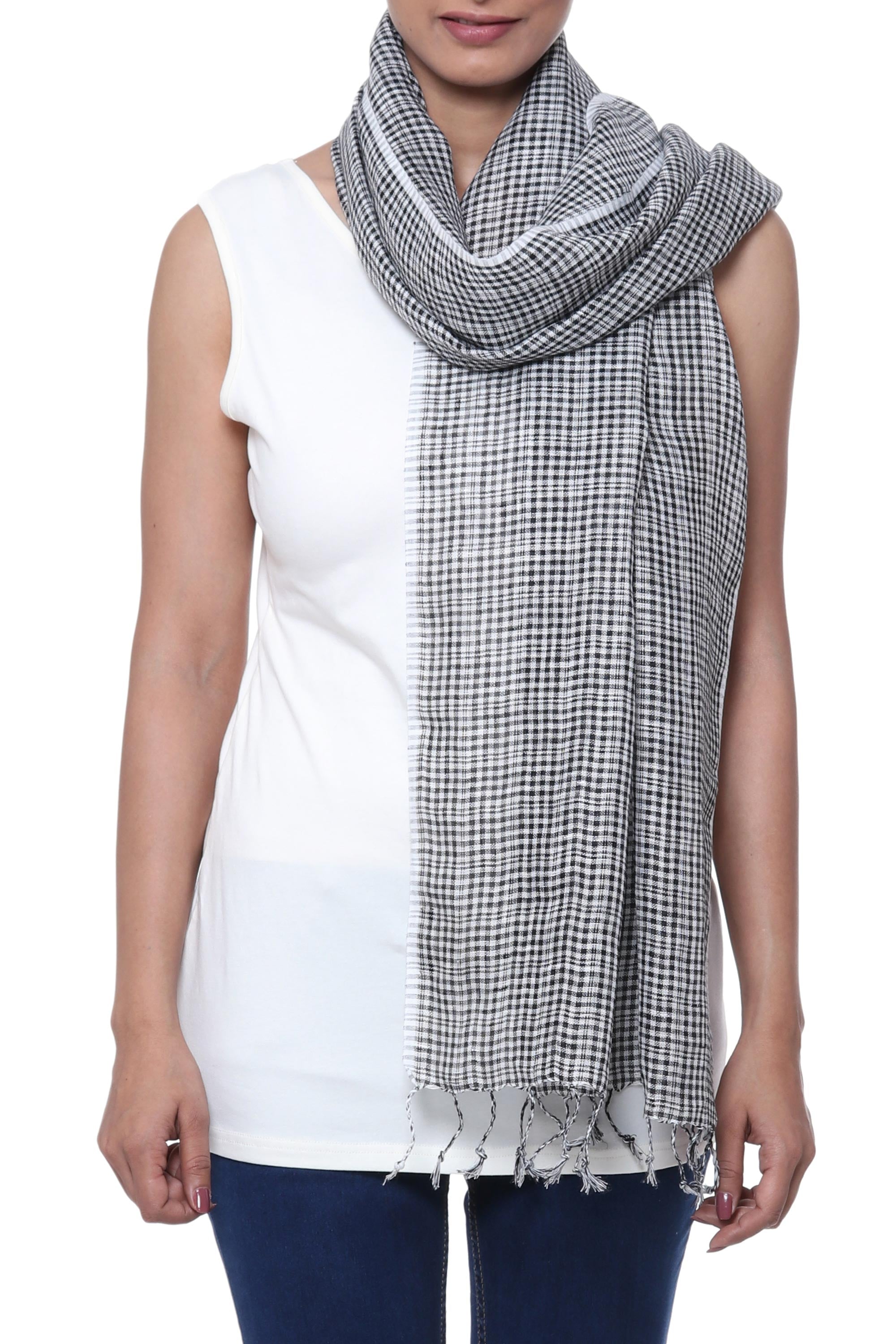 Premium Black Linen Wrap Scarf - Handwoven Elegance from India