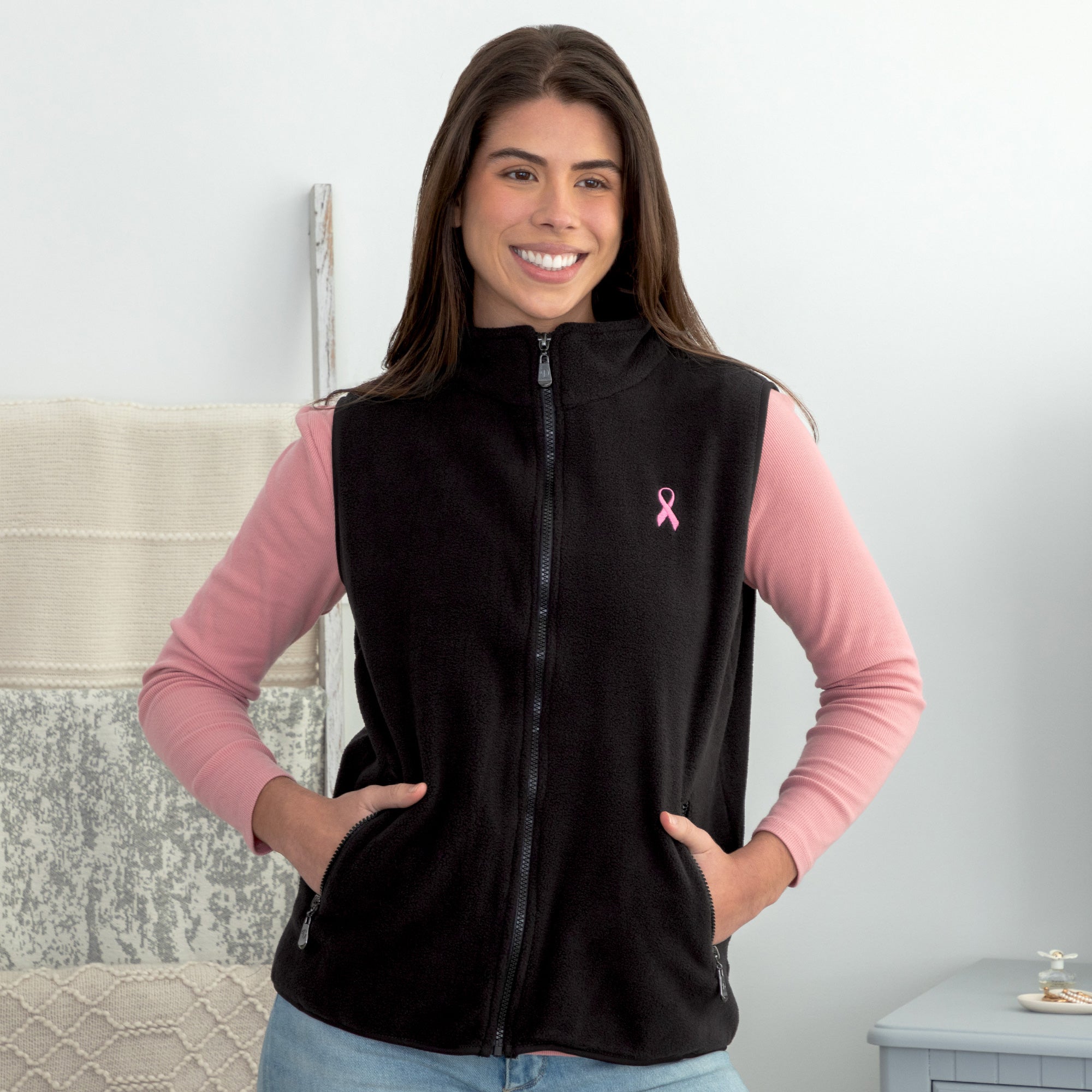 Premium Pink Ribbon Fleece Vest - Support Breast Cancer Awareness