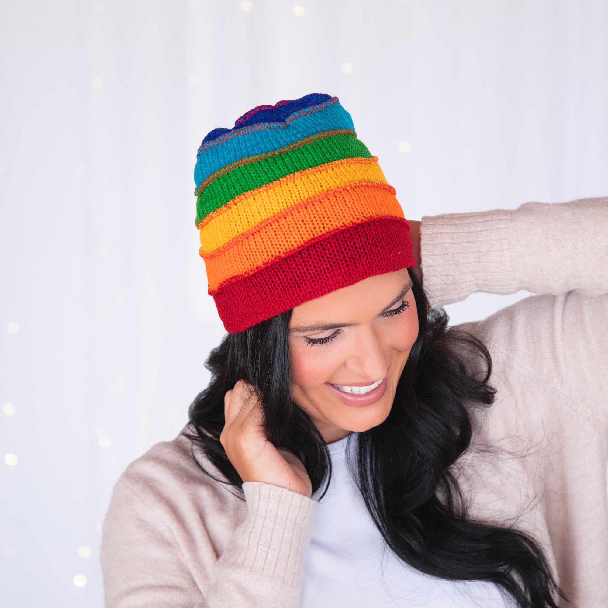 Premium Hand-Knit Rainbow Winter Hat