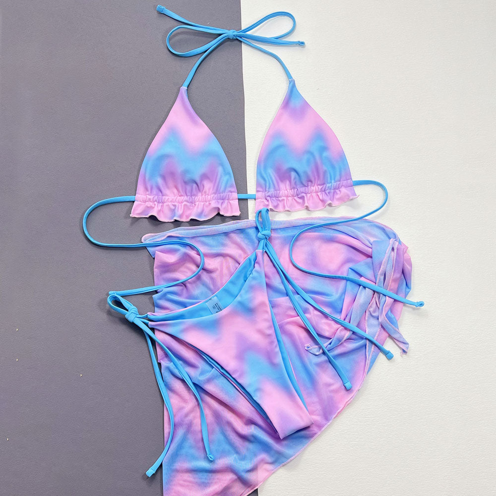 Ultimate Wavy Tie-Dye Ruffle Triangle Bikini Set