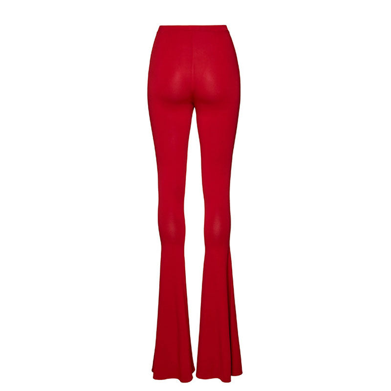 Premium High Waist Skinny Flare Beach Pants - Bold Red