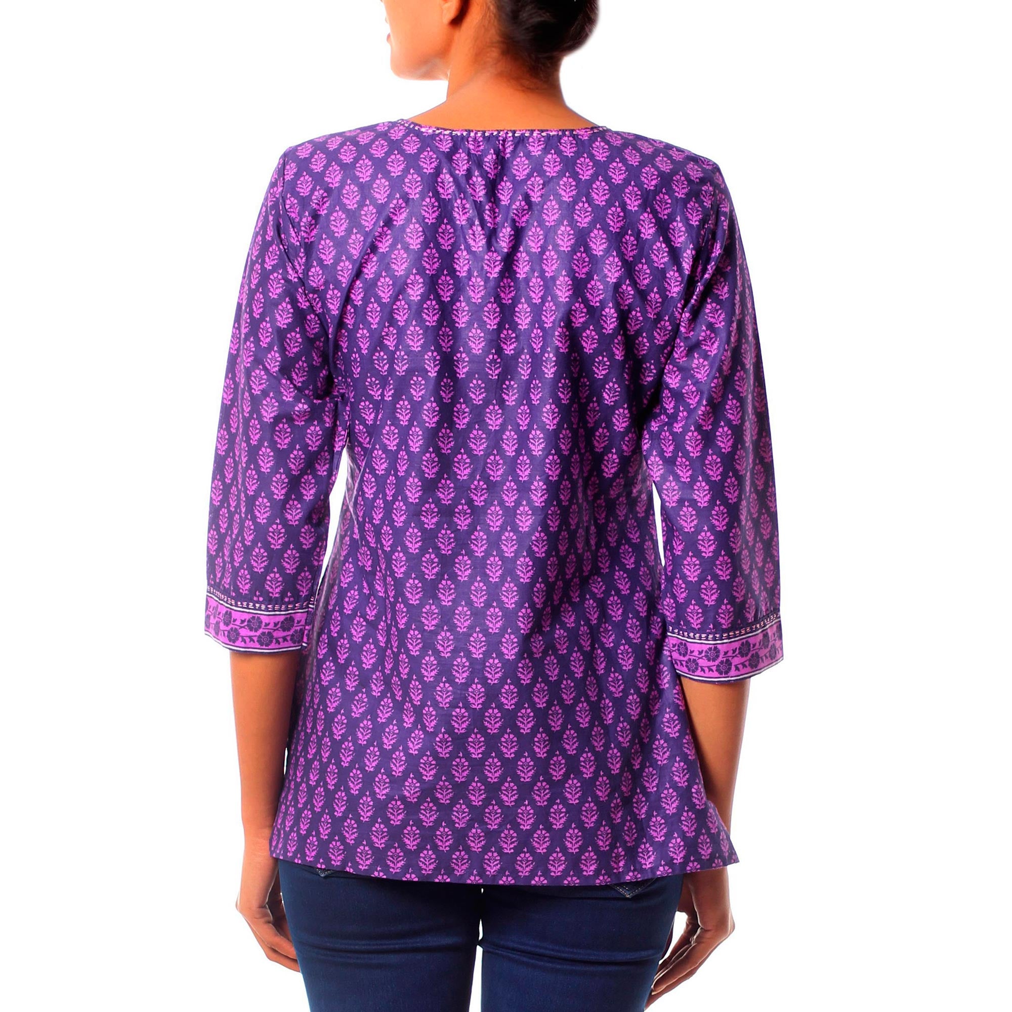 Premium Radiant Orchid Cotton Tunic - Handmade Fair Trade