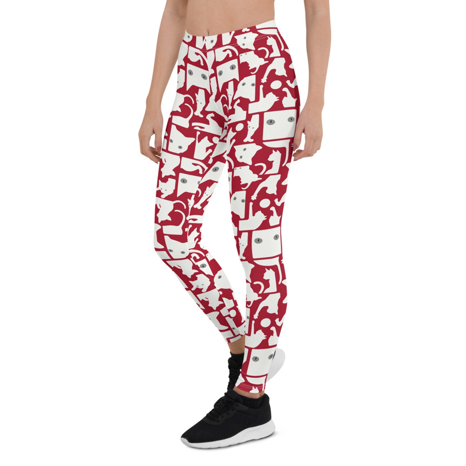 Premium White Cat Print Women's Yoga Leggings