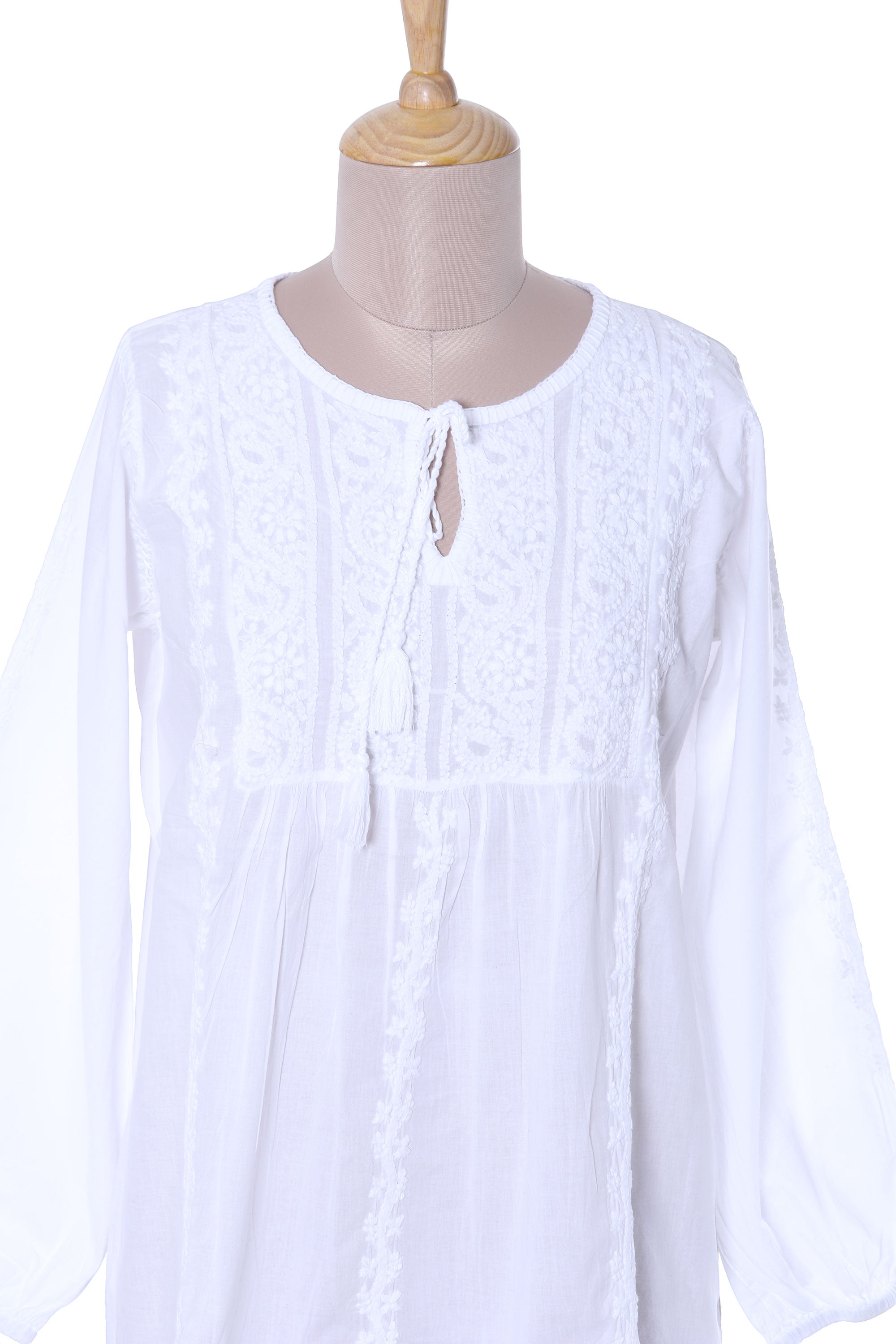 Premium Handcrafted Chikankari Cotton Tunic - Elegant White Indian Design