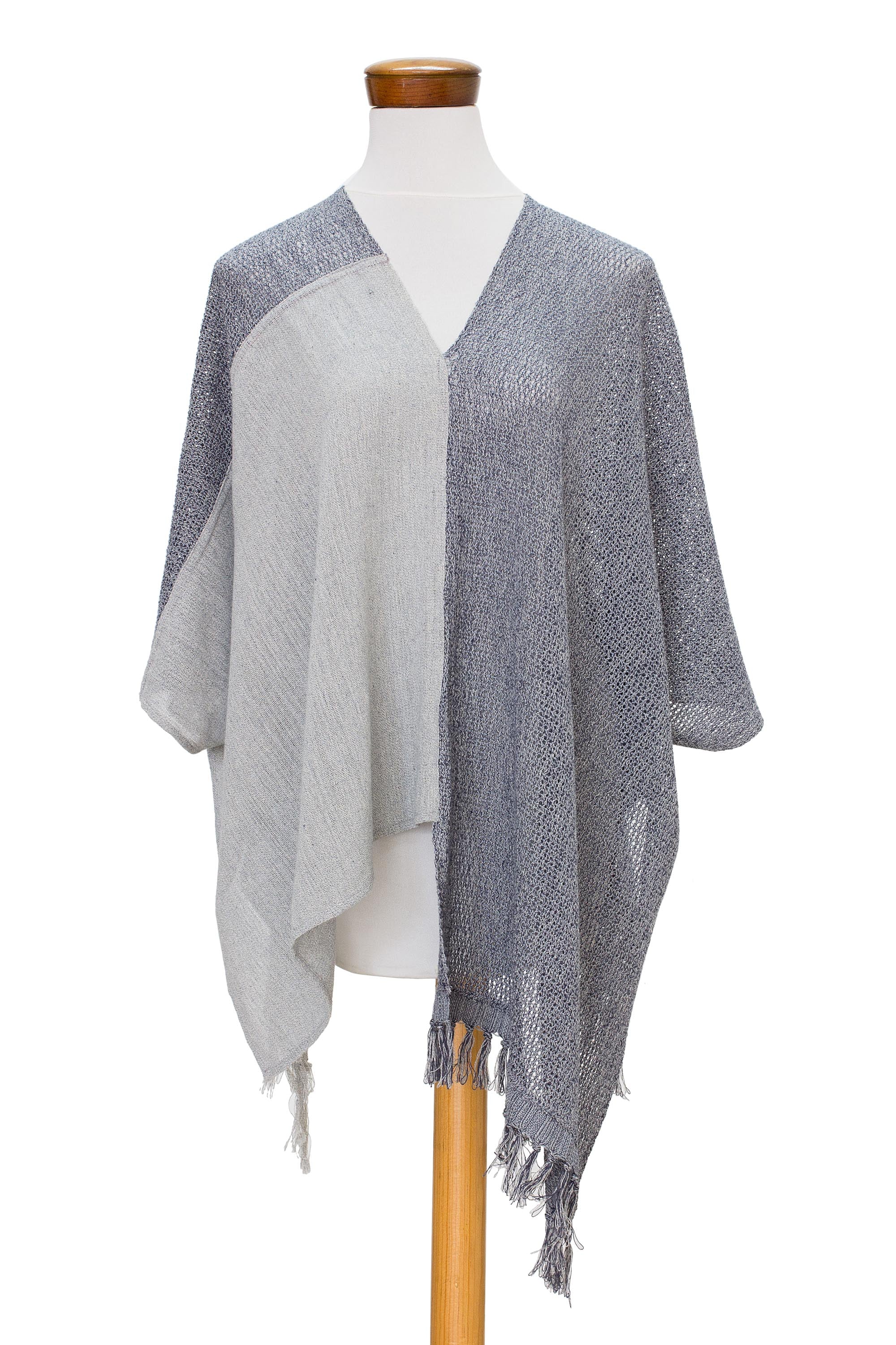 Premium Guatemalan Handwoven Poncho - Natural & Recycled Cotton