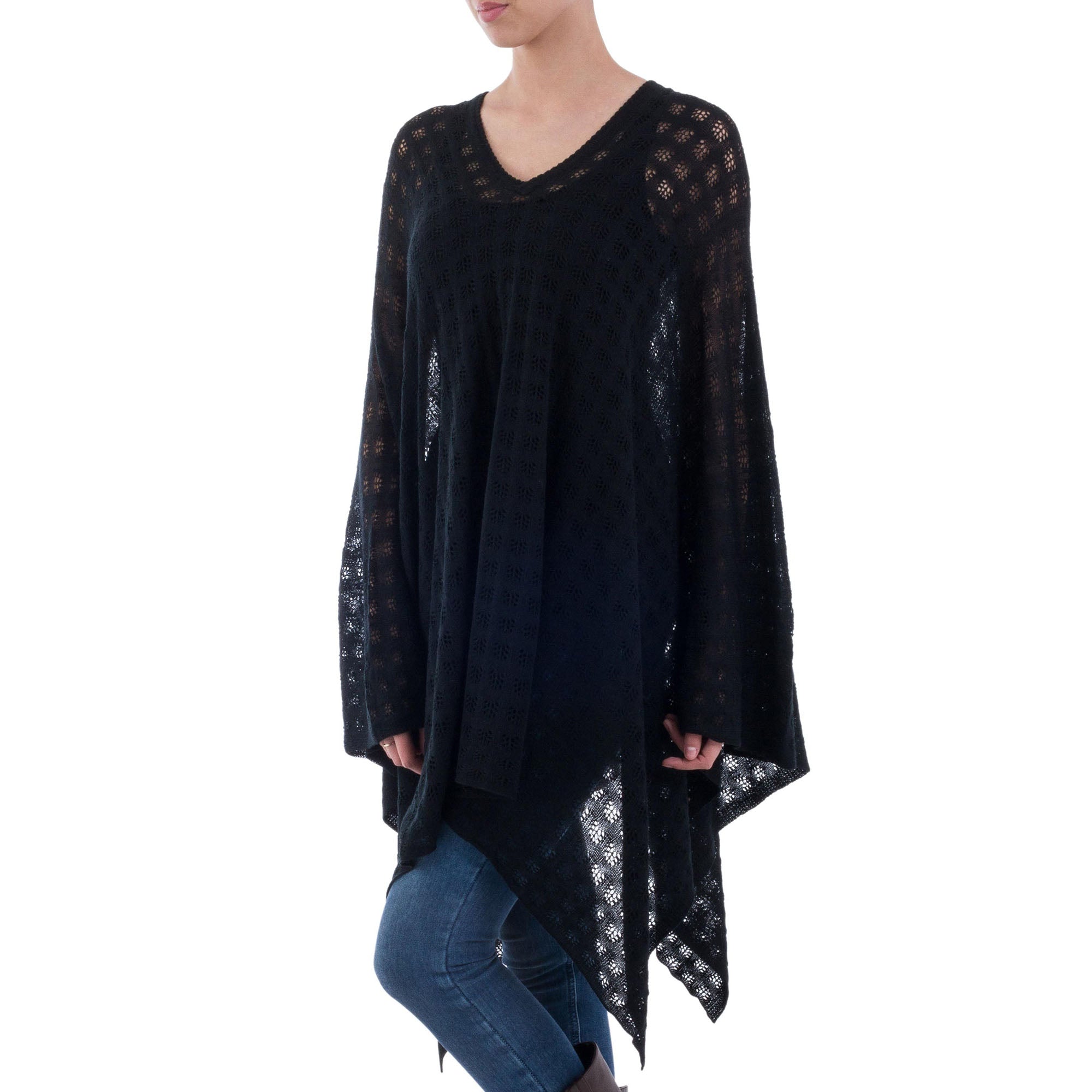 Premium Indigo Shadow Alpaca Poncho