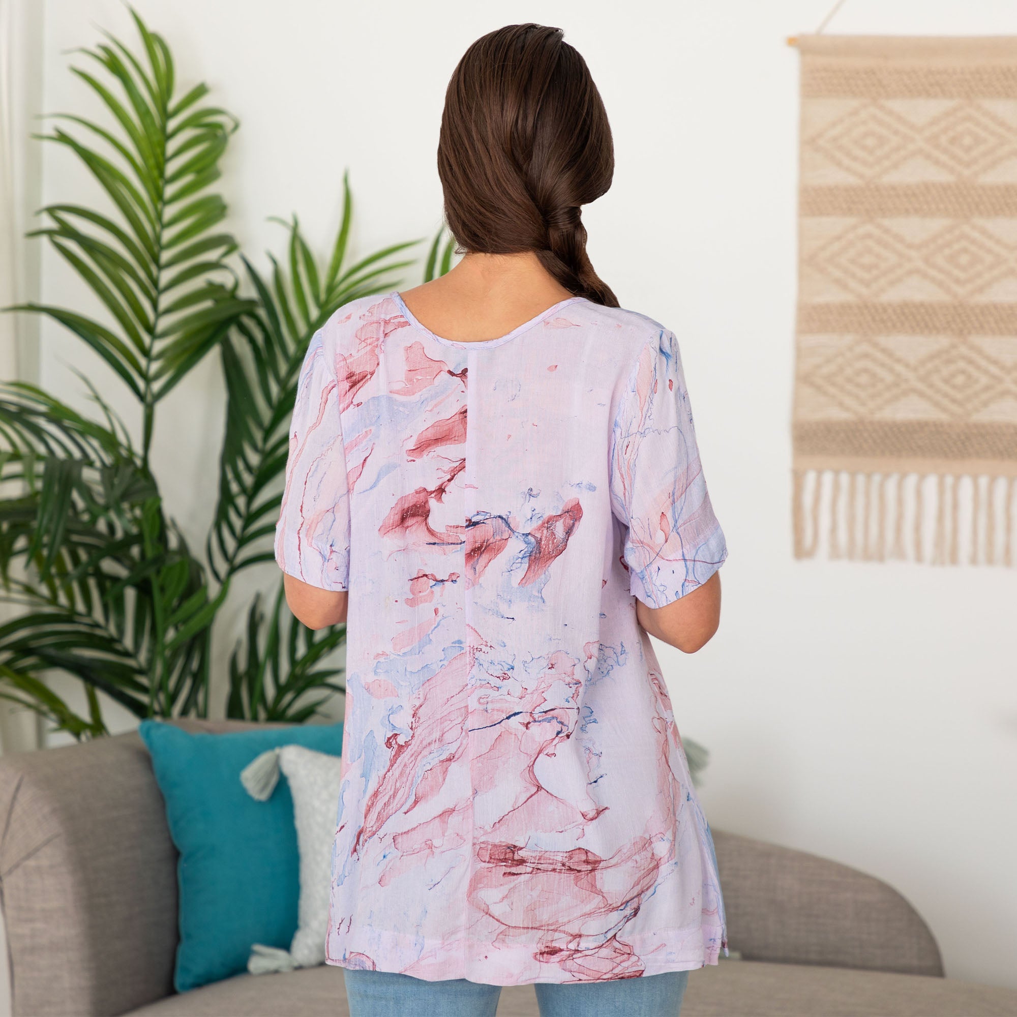 Premium Orchid Swirl Short Sleeve Tunic - Ultimate Comfort & Style