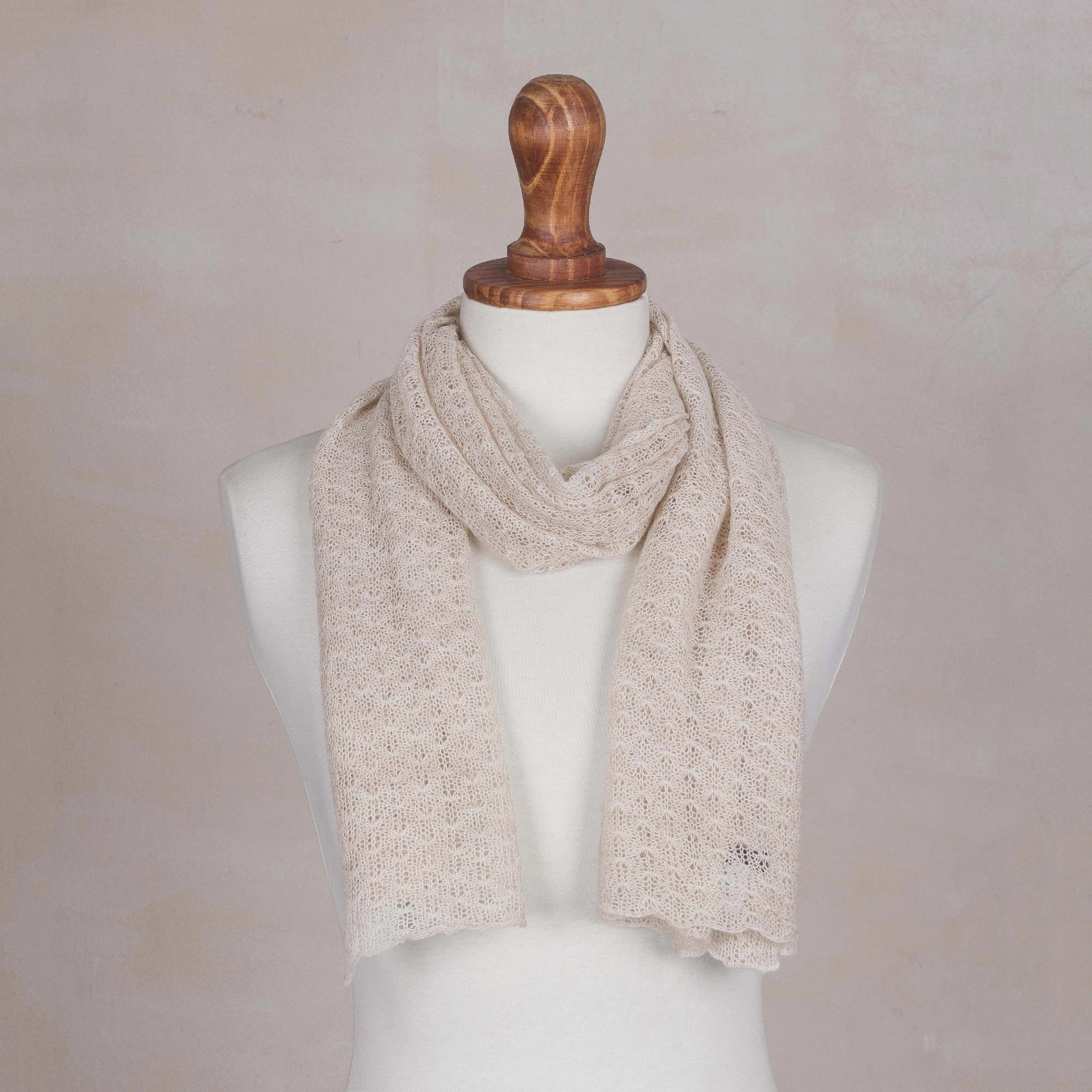 Premium Champagne Gossamer 100% Baby Alpaca Wrap Scarf – Handcrafted Luxury from Peru