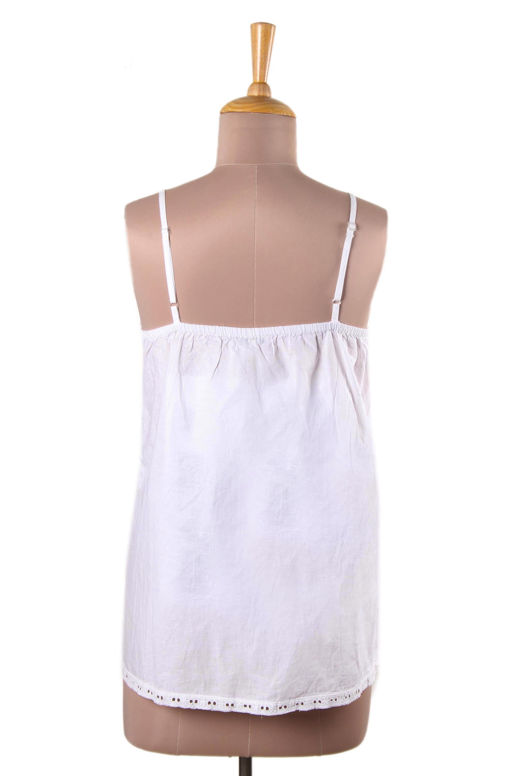 Premium Handcrafted Floral Embroidered Cotton Tank Top – Summer Essential