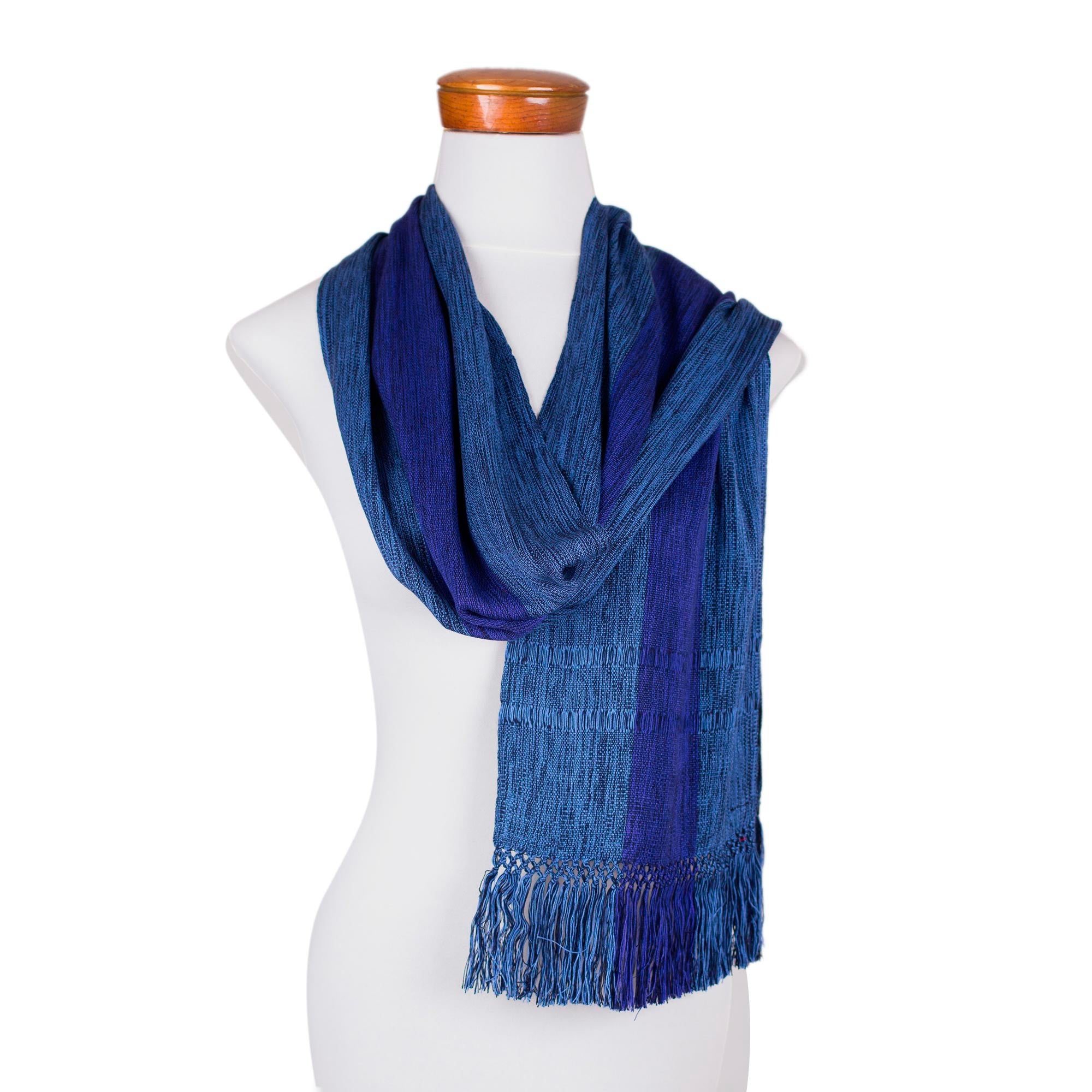 Premium Loom-Woven Blue Striped Rayon Scarf - Inspired by November Skies