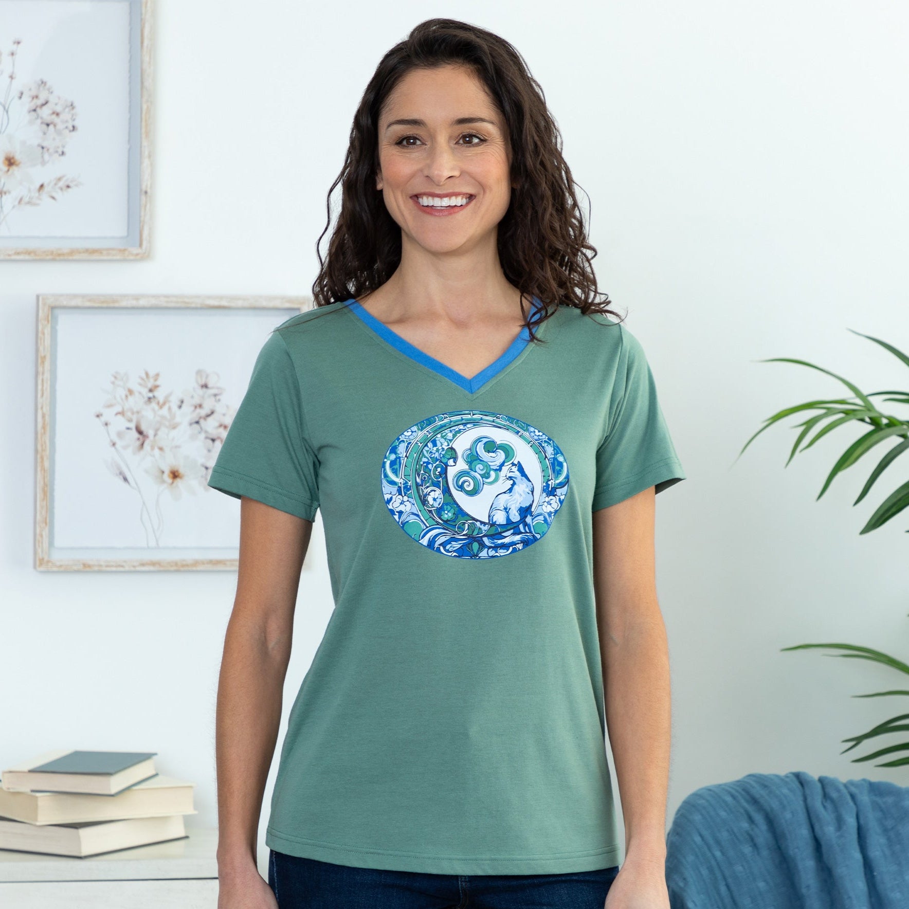 Premium Cat & Moon V-Neck Tee - Ultimate Comfort & Style