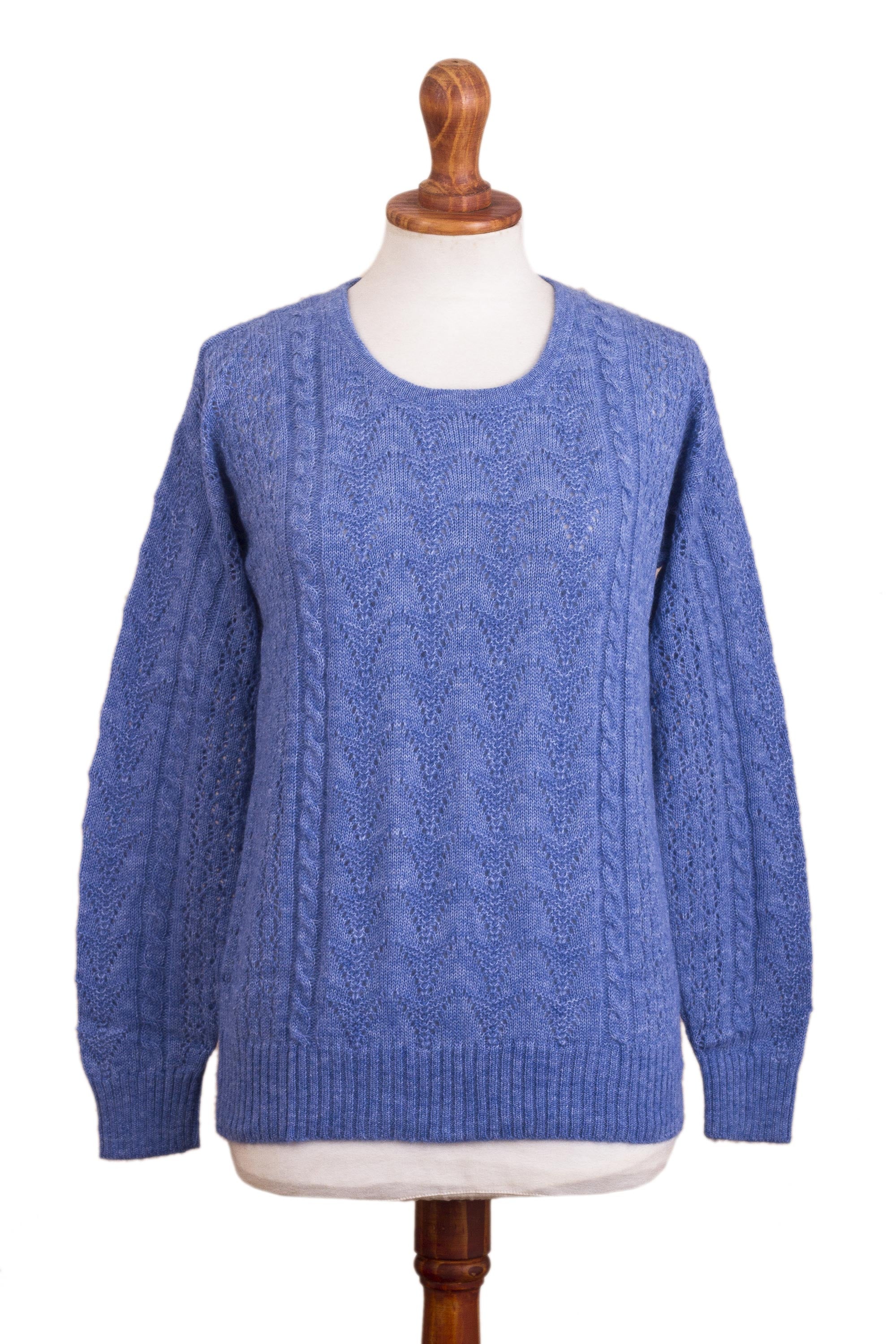 Premium Heathered Blue Baby Alpaca Blend Sweater - Ultimate Softness & Style