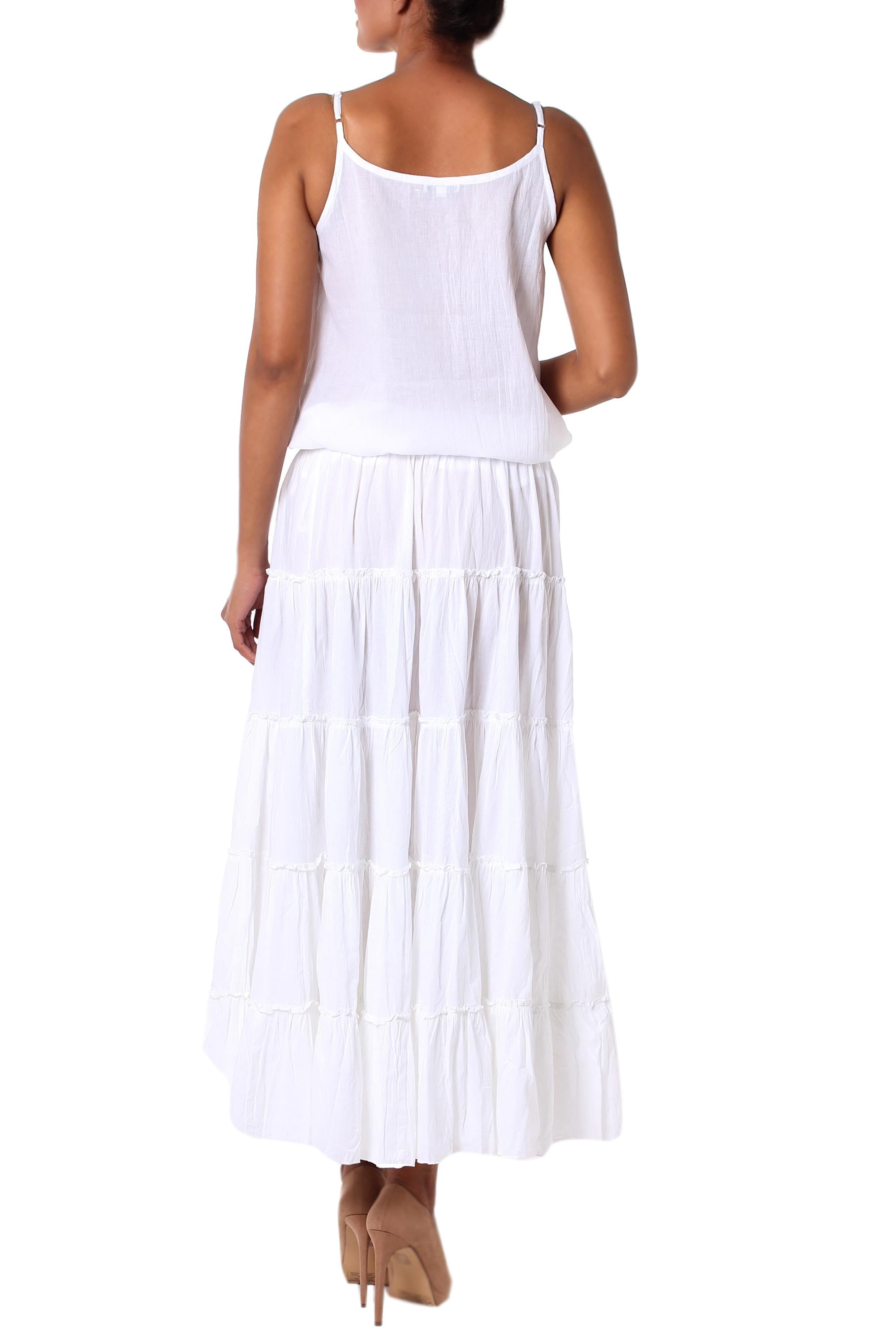 Premium Tiered Cotton Maxi Skirt - White Semi-Sheer Elegance