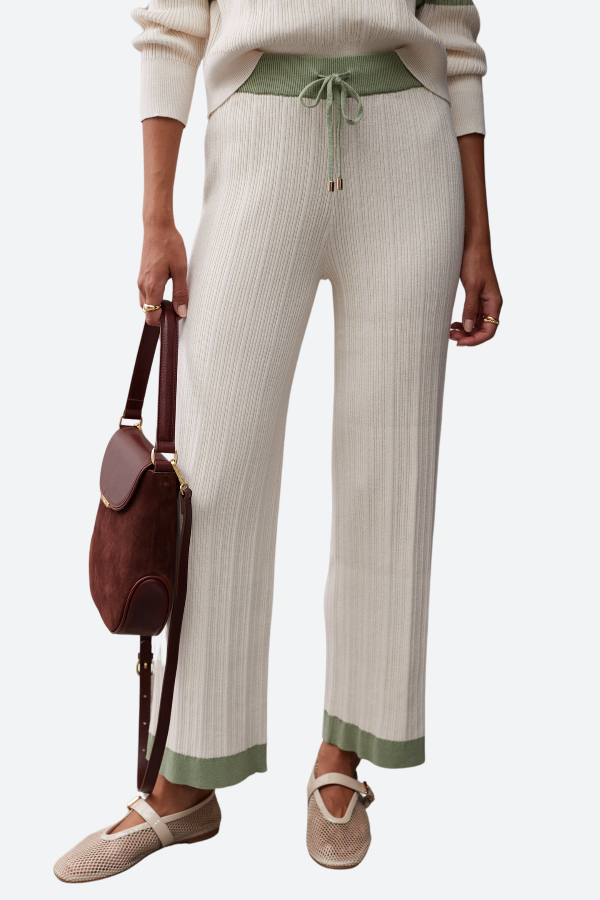 Sancia Premium Cielo Knit Pants in Crème Pistachio - Ultimate Comfort & Style