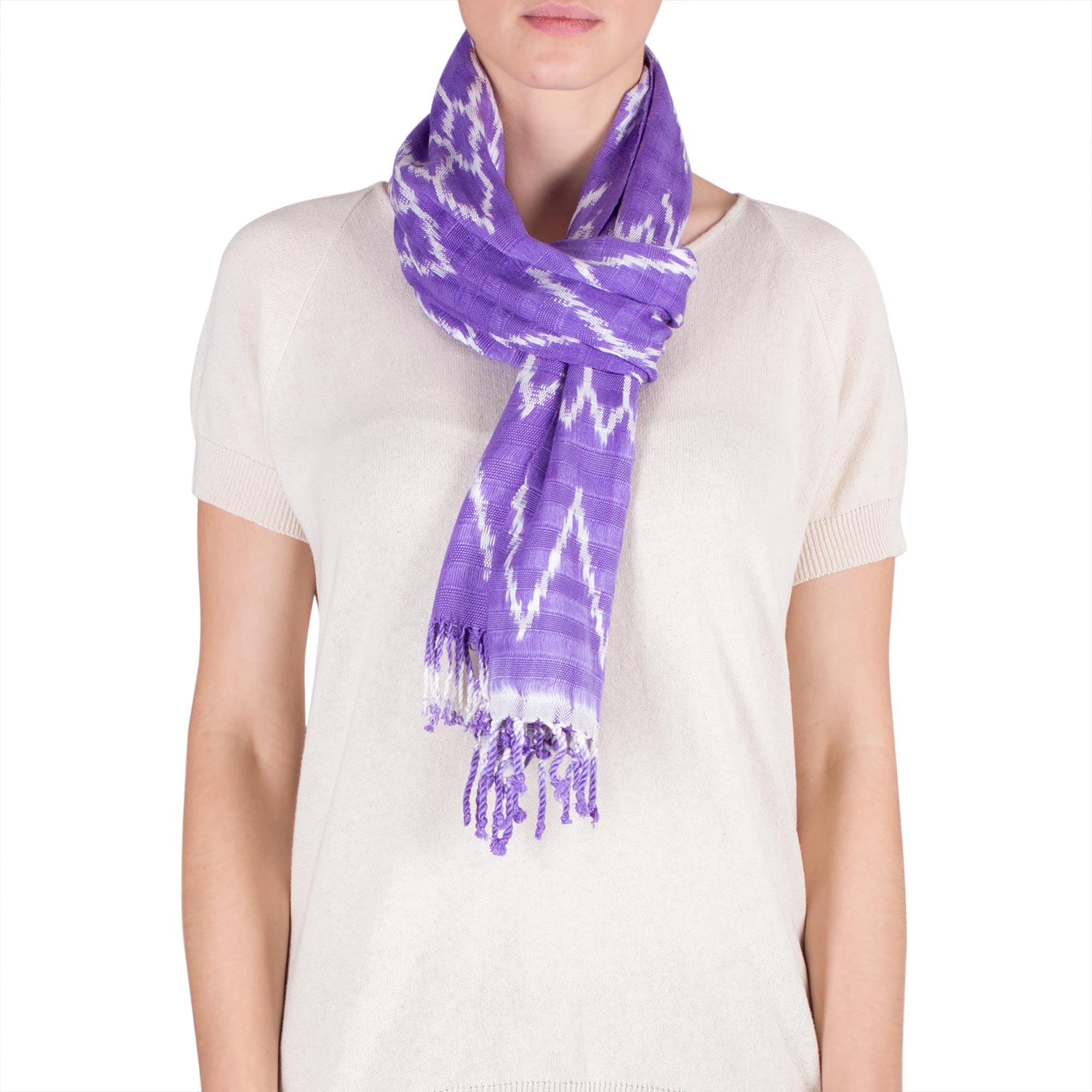 Premium Handwoven Lilac Cotton Scarf - Organic Dye & Artisan Crafted